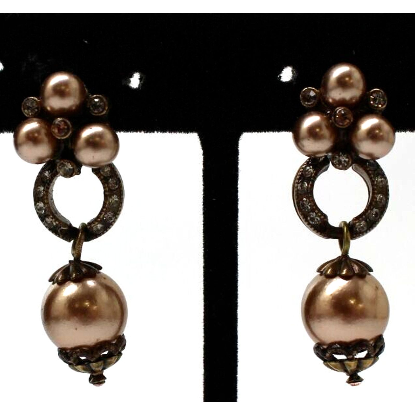 Other Dazzling Golden Beige Faux Pearl Rhinestone Earrings • 1.5" Size ONE SIZE - 1 Thumbnail