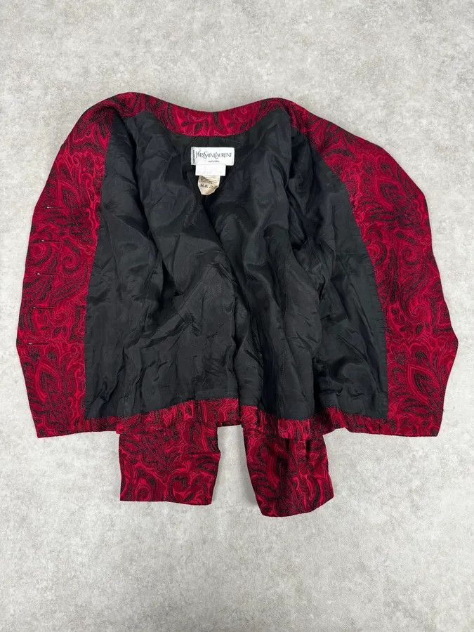 Yves Saint Laurent 1990s Yves Saint Laurent Bordeaux Flowers Cardigan Buttoned Jacket Size S / US 4 / IT 40 - 7 Thumbnail