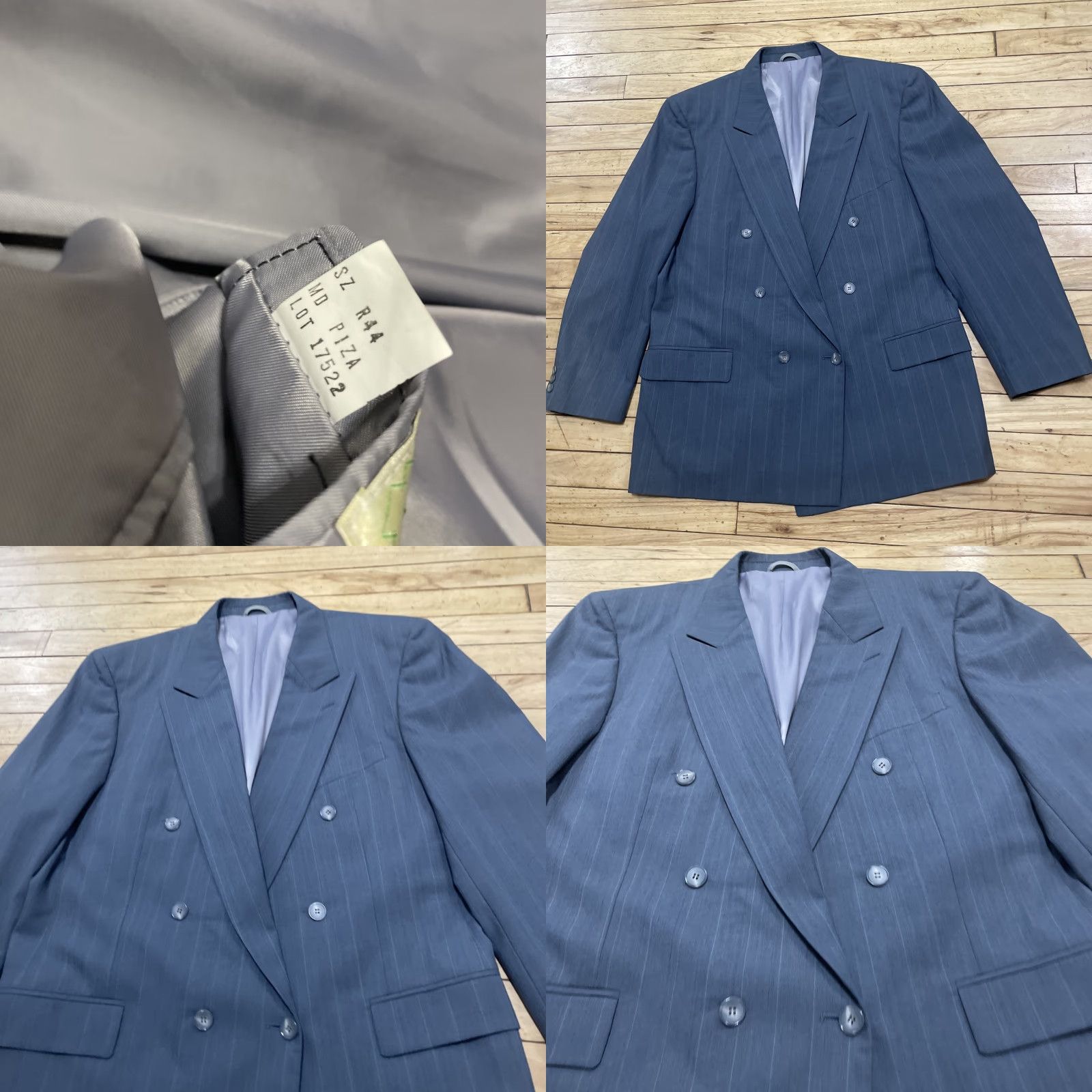 Vintage VINTAGE Mario Zignone 2 Piece Suit Men 44R Double-Breasted Gray Blue Stripe Peak Lapel Size 44R - 11 Thumbnail
