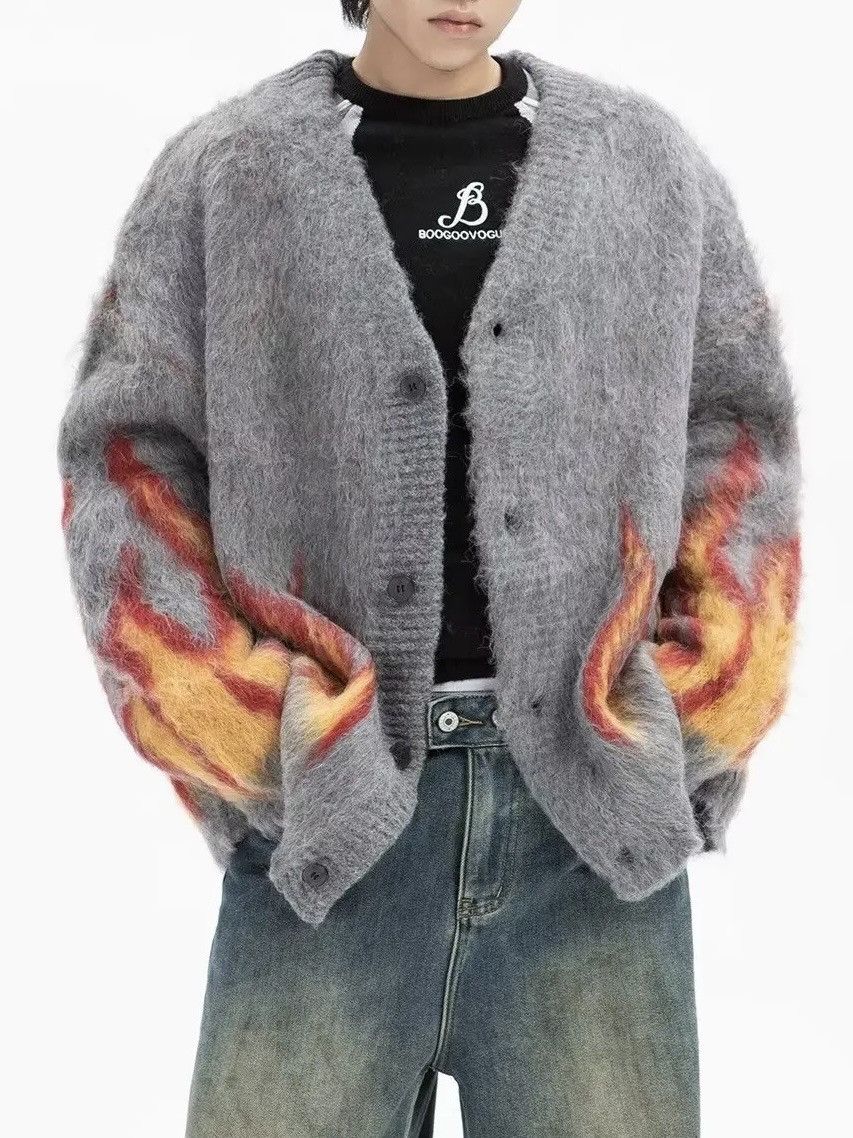Japanese Brand × Vintage Knitted Loose Fire Cardigan Sweater Unisex Size US L / EU 52-54 / 3 - 5 Thumbnail