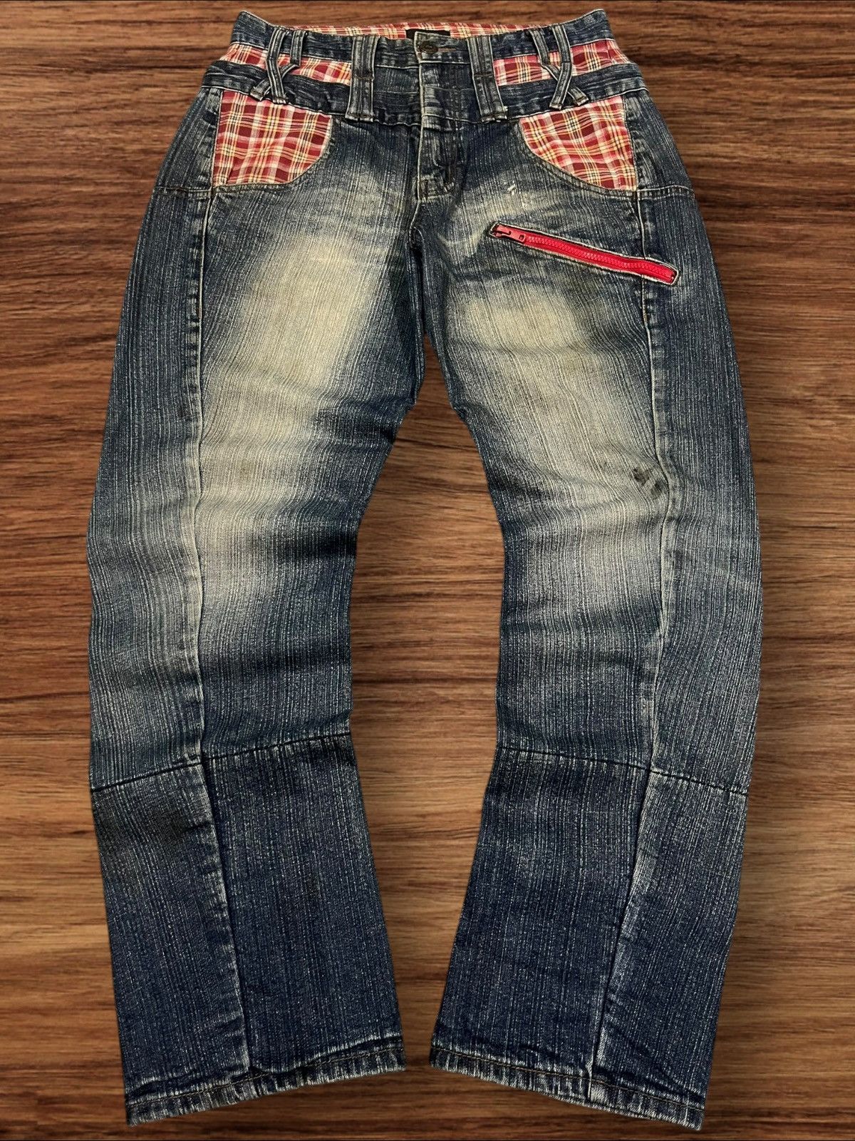 Japanese Brand Vintage Japanese Brand Double Waist Plaid Pocket Jeans Size US 31 - 1 Thumbnail