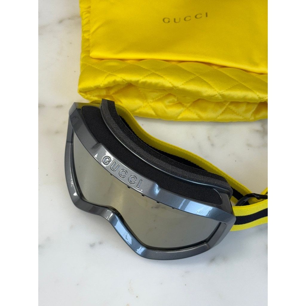 Gucci NEW GUCCI GG1210S Metallic Grey Mirrored Ski Goggles $1100 Size ONE SIZE - 4 Thumbnail