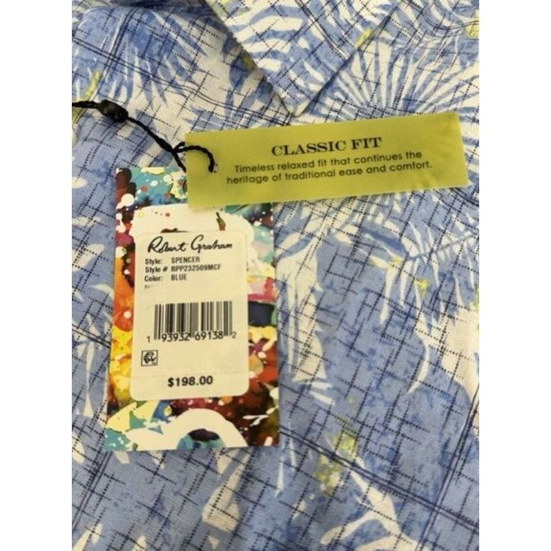 Robert Graham Robert Graham Spencer Floral Tropical Leaf Blue White S/S Sh Size US S / EU 44-46 / 1 - 5 Thumbnail