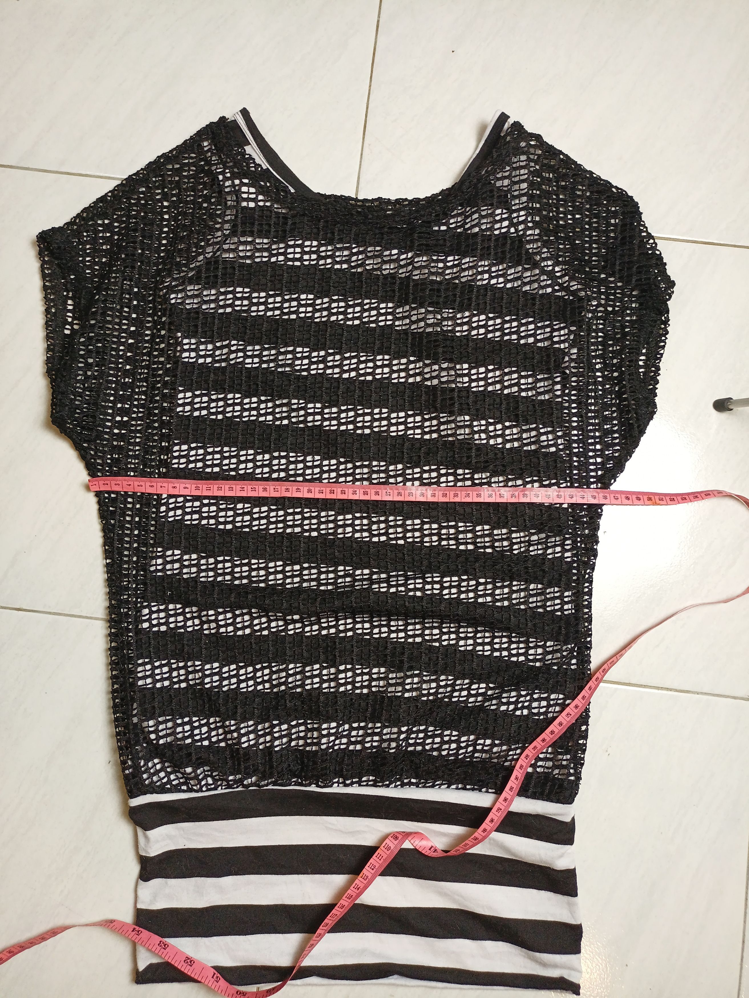 Japanese Brand Women's Black Mesh Black & White Stripped Sleeveless Dress Size M / US 6-8 / IT 42-44 - 5 Thumbnail