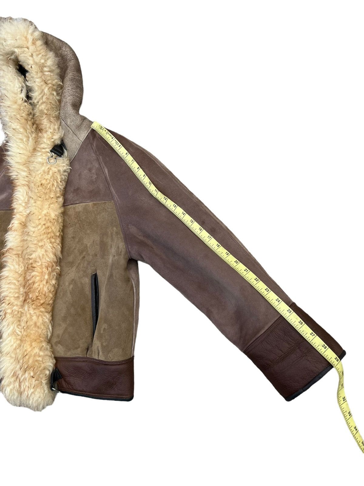 Vintage RARE! VTG Sheepskin Shearling Patina Leather Hoodie Jacket Size US S / EU 44-46 / 1 - 3 Thumbnail