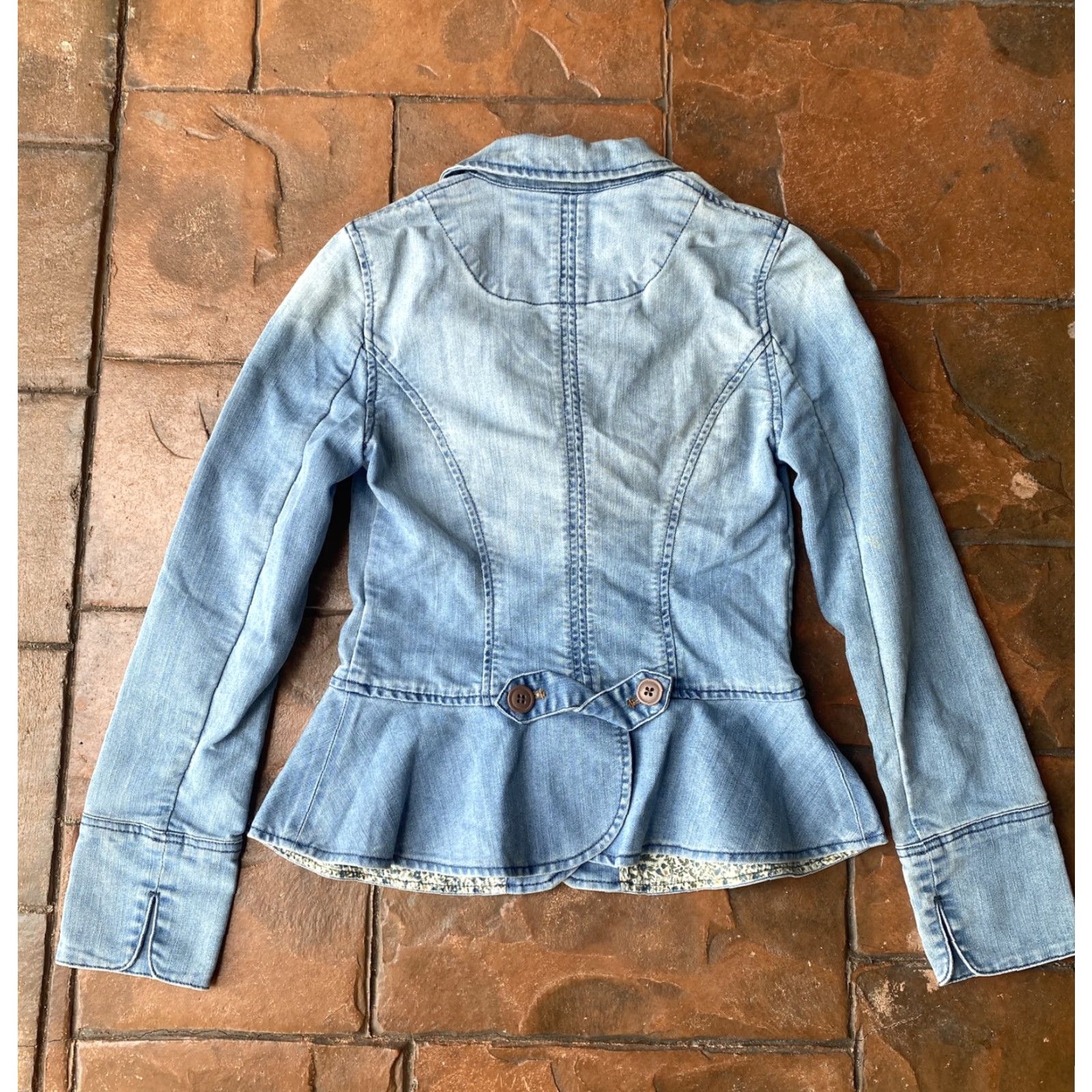 Vintage VINTAGE Anthropologie Pilcro and the Letterpress Women's Jean Denim Blazer JacketSize 0 Blue Ridged? Size 25" / US 0 / IT 36 - 3 Thumbnail