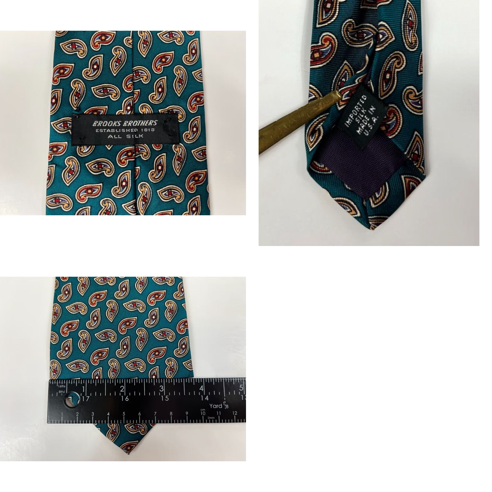 Brooks Brothers VINTAGE Brooks Brothers Tie Men’s Silk Paisley 58.25" 3.75" Wide Green Silk Made in USA Men’s Vintage Silk Tie Size ONE SIZE - 8 Thumbnail