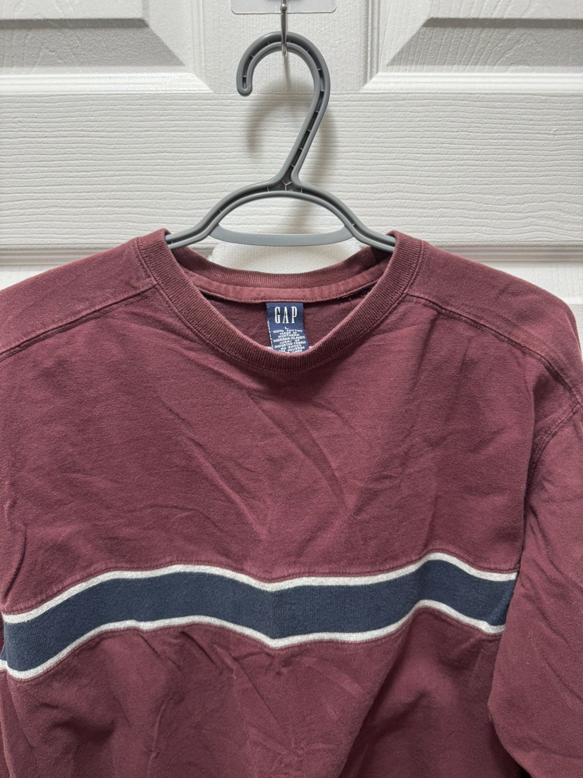 Gap Gap Vintage 90s Long Sleeve Burgaudy Blue Stripe Size US L / EU 52-54 / 3 - 2 Thumbnail