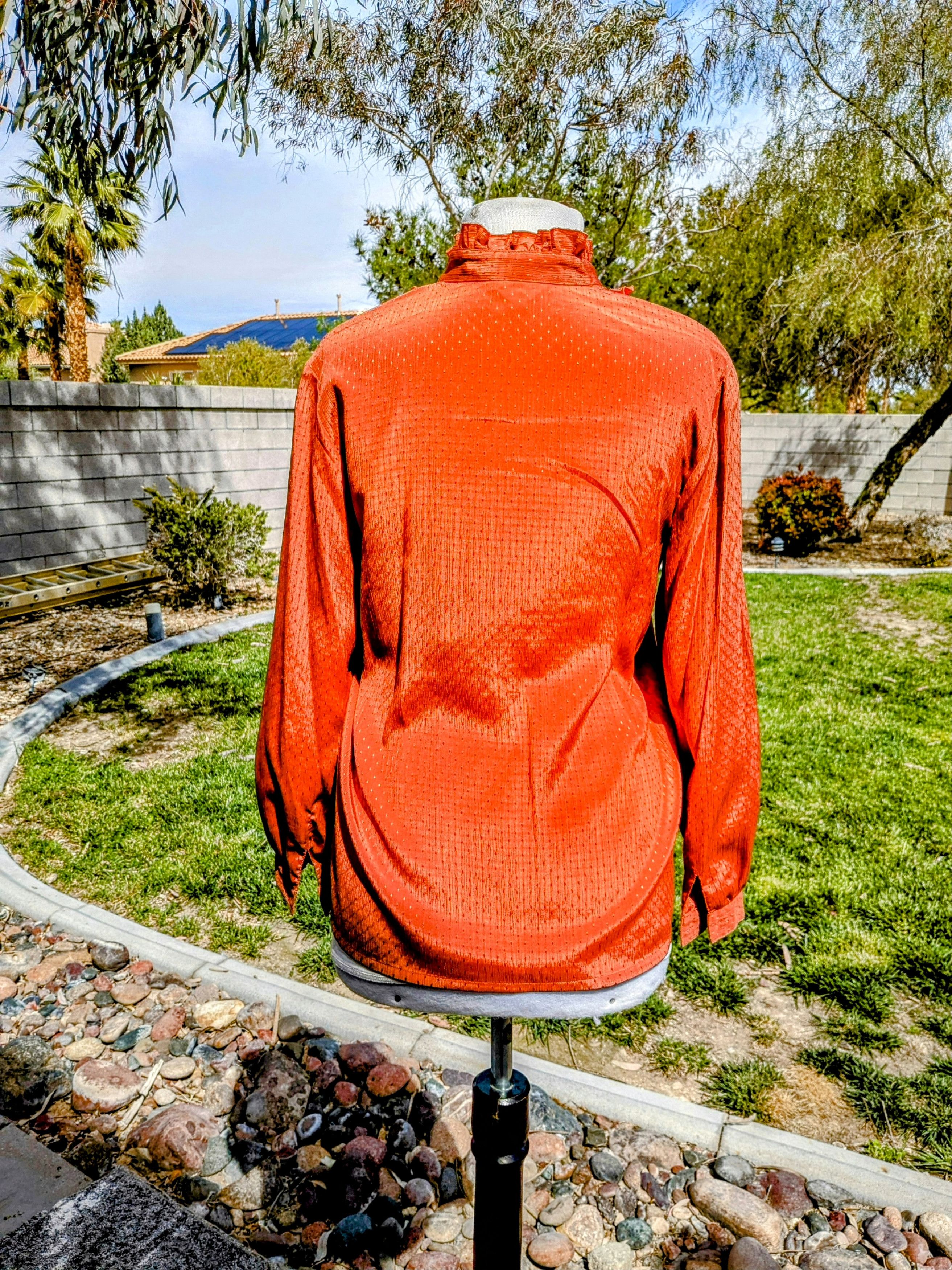 Vintage 1960s Vintage Joyel Burnt Orange Shiny Ruffle Blouse Petite Size M / US 6-8 / IT 42-44 - 4 Thumbnail