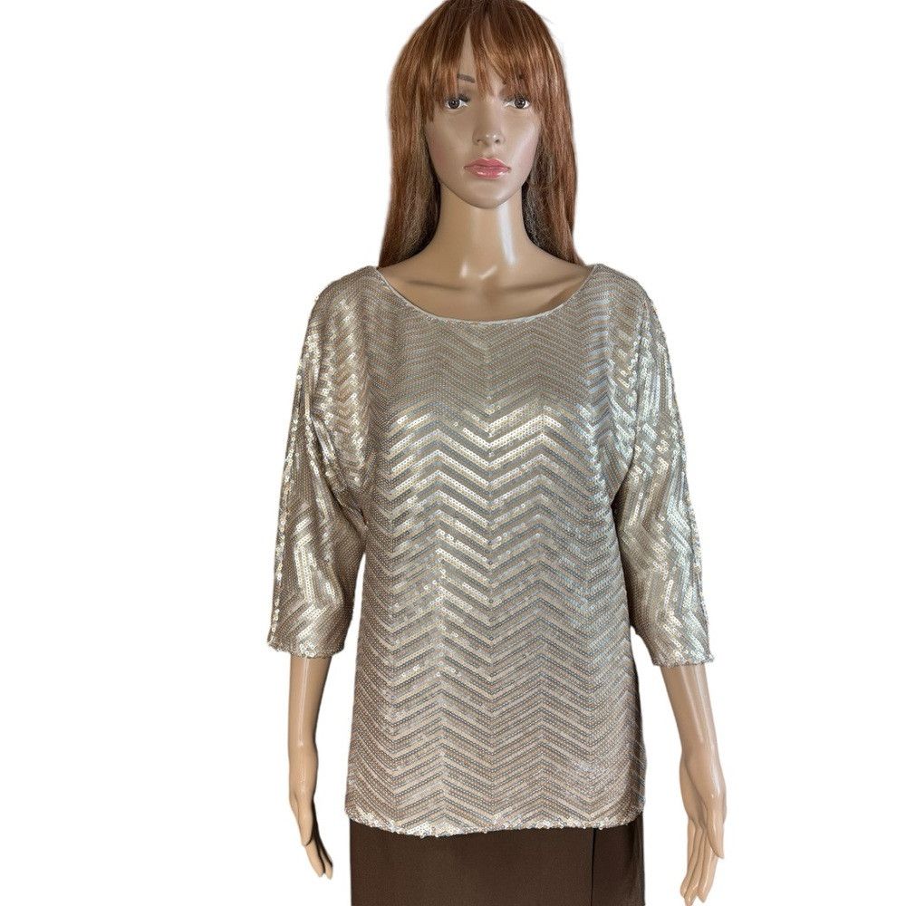 White House Black Market NWT New $128 White House Black Market Zig Zag Sequin Dolman Size M / US 6-8 / IT 42-44 - 3 Thumbnail