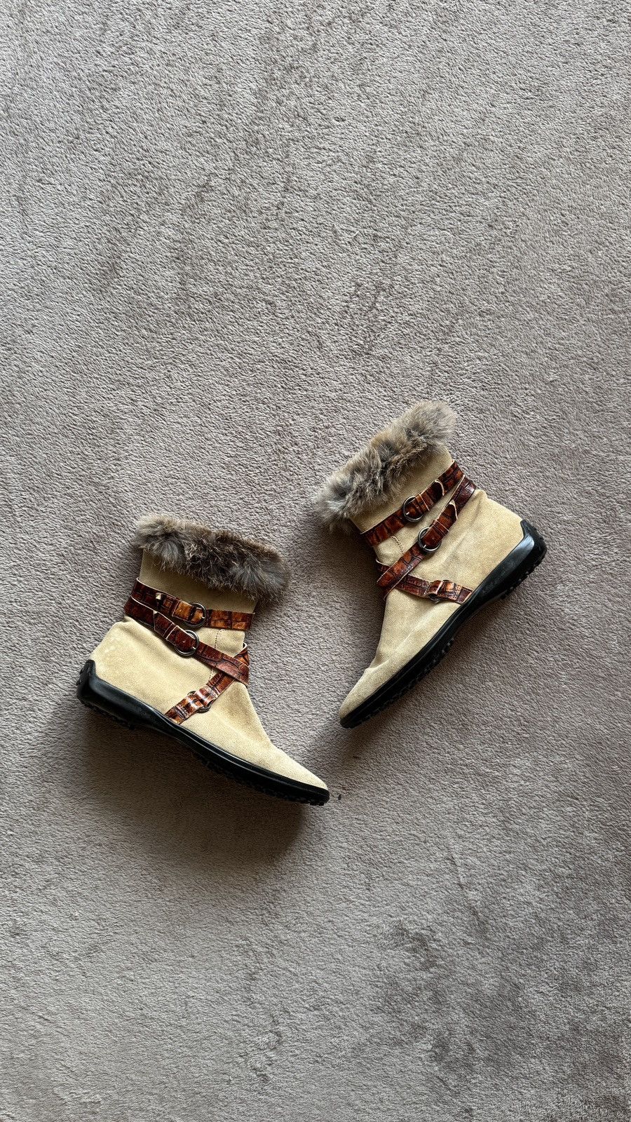 Vintage 00s’ Western Suede Leather Strap Rabbit Fur Boots gucci tods Size US 8.5 / IT 38.5 - 1 Thumbnail