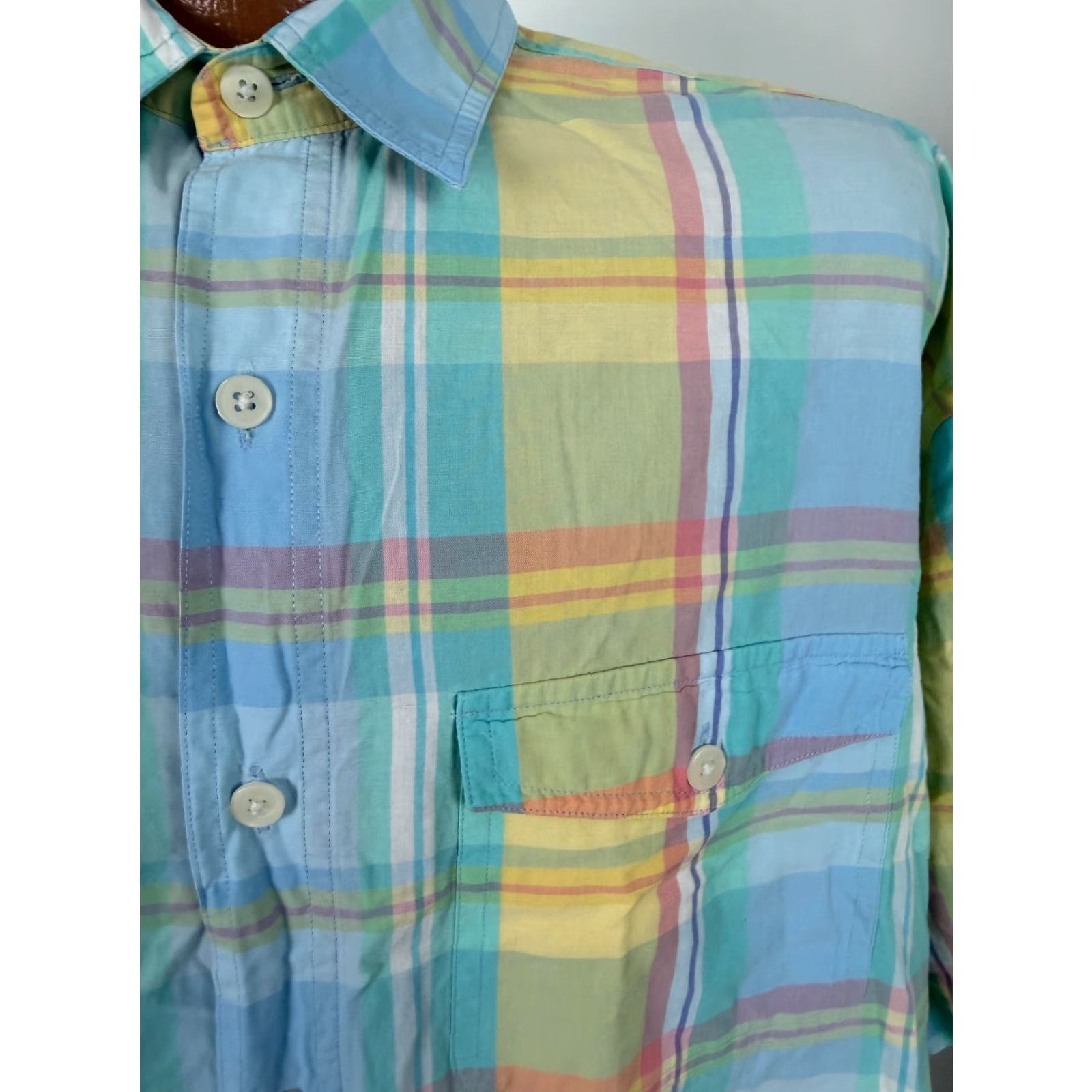 Arrow Vintage 90s Button Up Shirt Men XL Yellow Blue Casual Travel River Washed Cotton Mens Size US XL / EU 56 / 4 - 5 Thumbnail