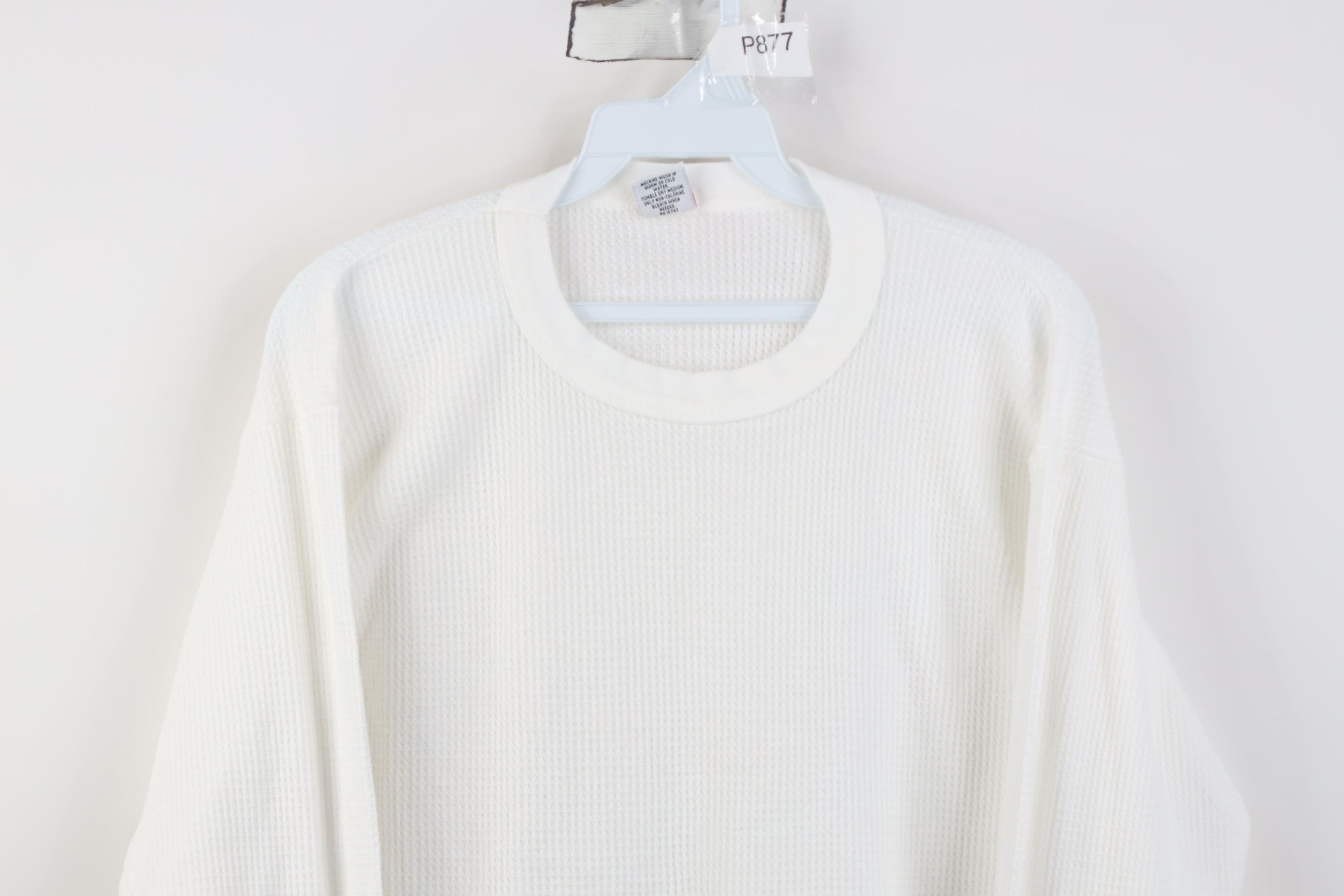 Hanes Vintage 80s 90s Hanes Waffle Knit Long Sleeve T-Shirt White Size US L / EU 52-54 / 3 - 2 Thumbnail