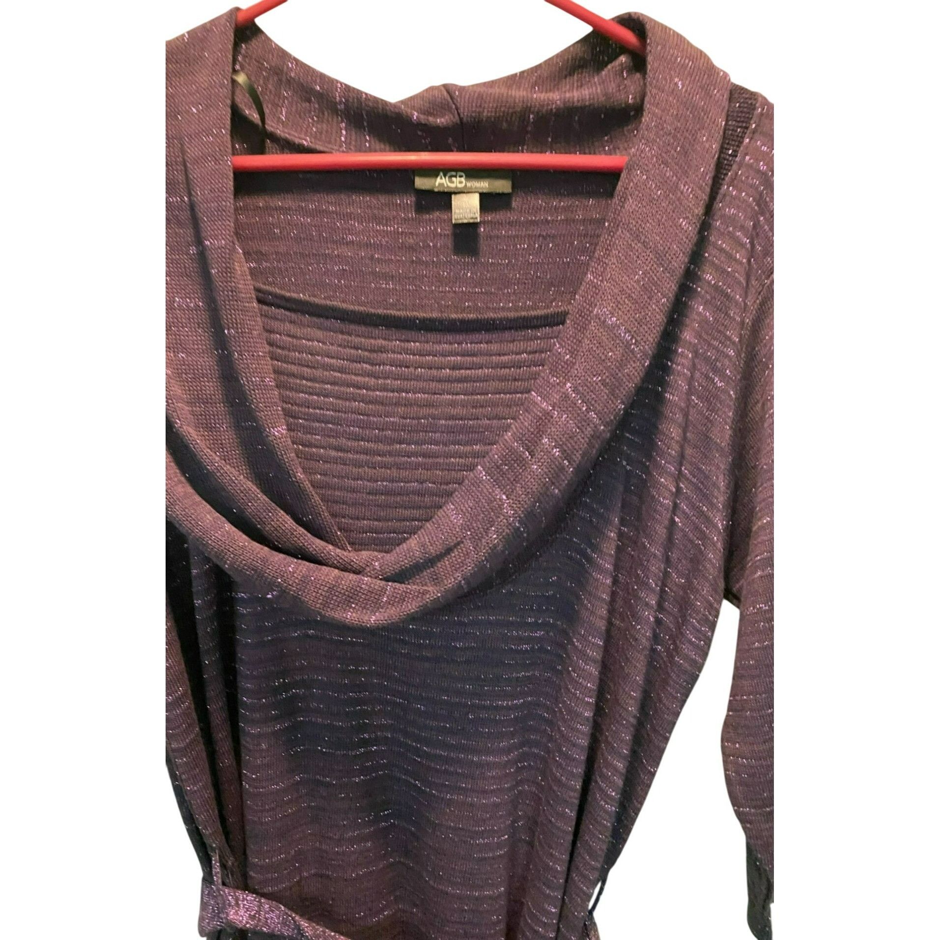 Other AGB Woman Plus Size 1X Purple with Metallic Thread Cowl Neck Size XL / US 12-14 / IT 48-50 - 2 Thumbnail