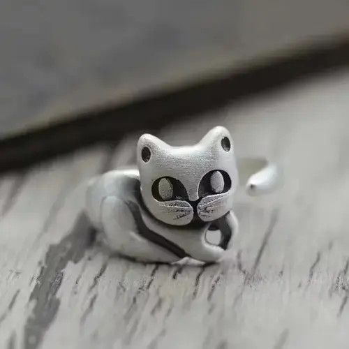 Jewelry × Ring Of Fire S990 silver cat adjustable ring Size ONE SIZE - 1 Thumbnail