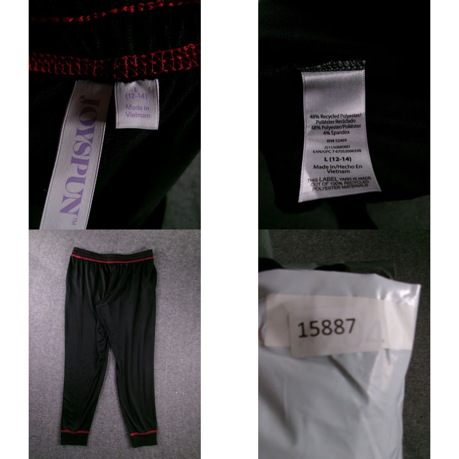 Vintage Joyspun Pants Womens L Black Red Trim Drawstring Jogger Lounge Elastic Waist Size 36" / US 14 / IT 50 - 8 Thumbnail