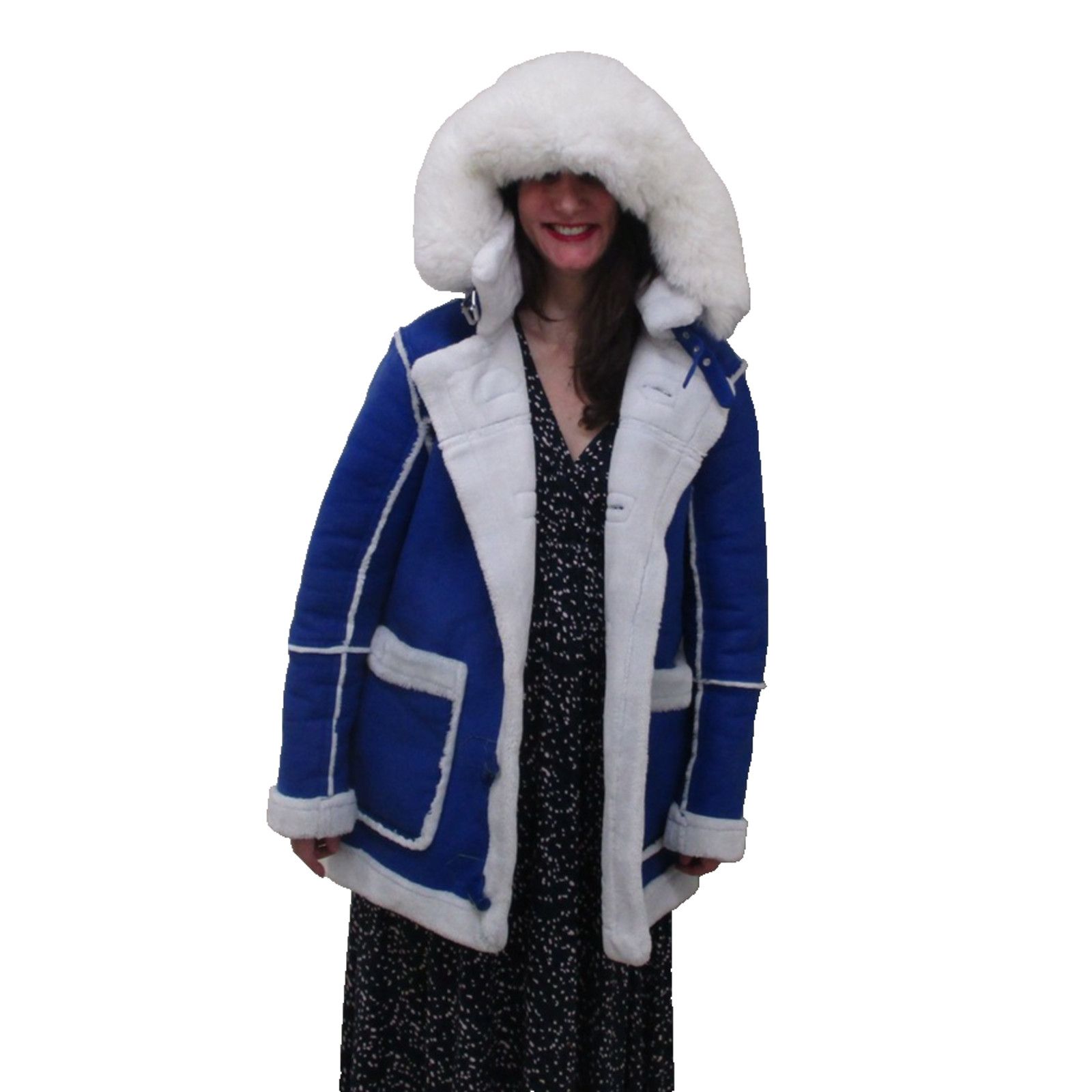Jordan Craig Jordan Craig Coat Women Sm Blue Faux Leather Hooded Fur Trim Size S / US 4 / IT 40 - 1 Thumbnail