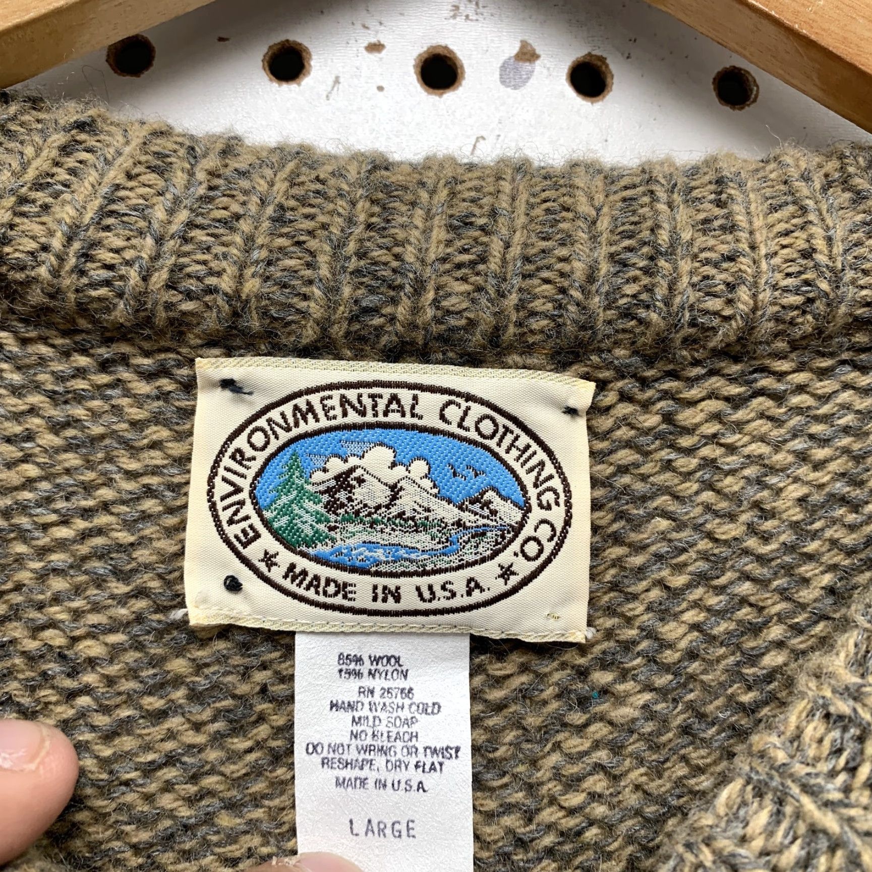 CO VINTAGE Environmental Clothing Co. Wool Knit Sweater Large Brown 90s Pullover Mens Size US L / EU 52-54 / 3 - 5 Thumbnail
