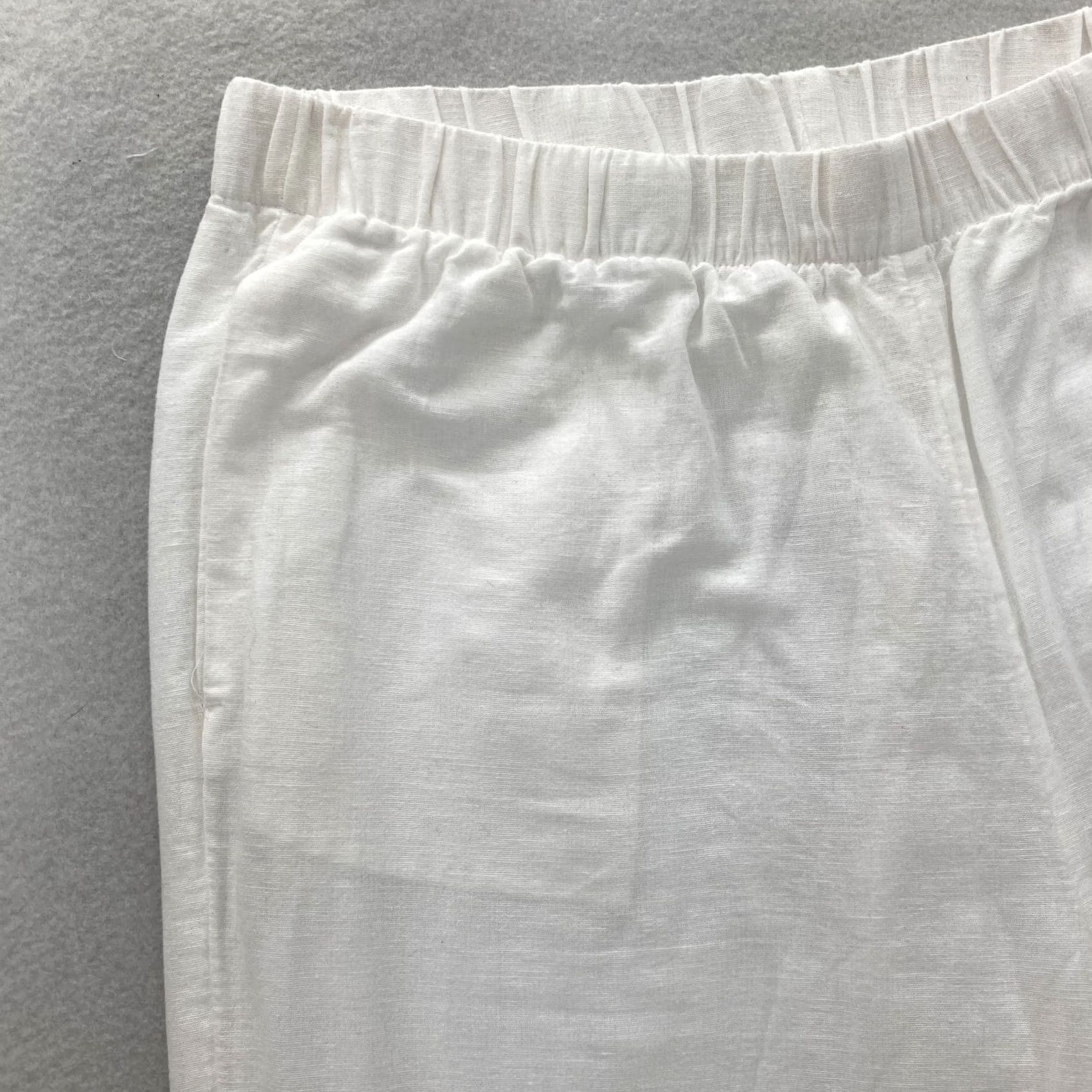 American Eagle Outfitters American Eagle Wide Leg Pant Women's Large White Linen Blend Flowy Beachy Travel Size 24" / US 00 / IT 34 - 3 Thumbnail
