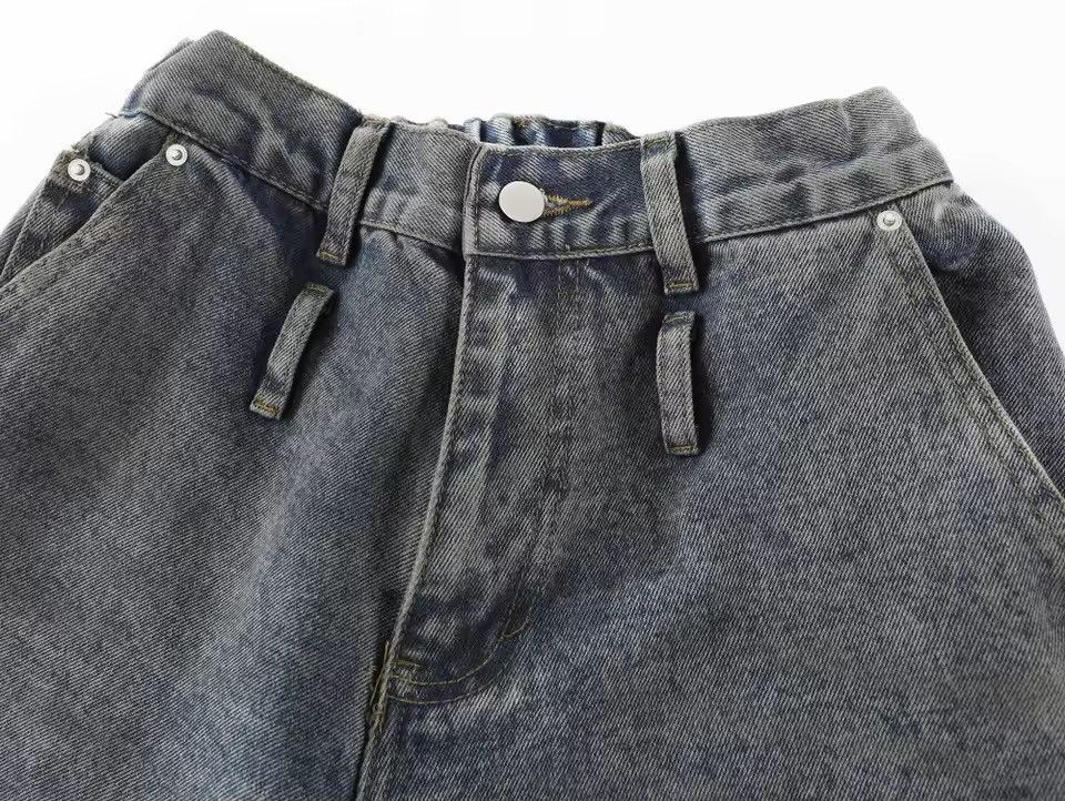 Jean Washed Distressed Ripped Elastic Waist Wide Leg Jeans Pants Size US 26 / EU 42 - 7 Thumbnail