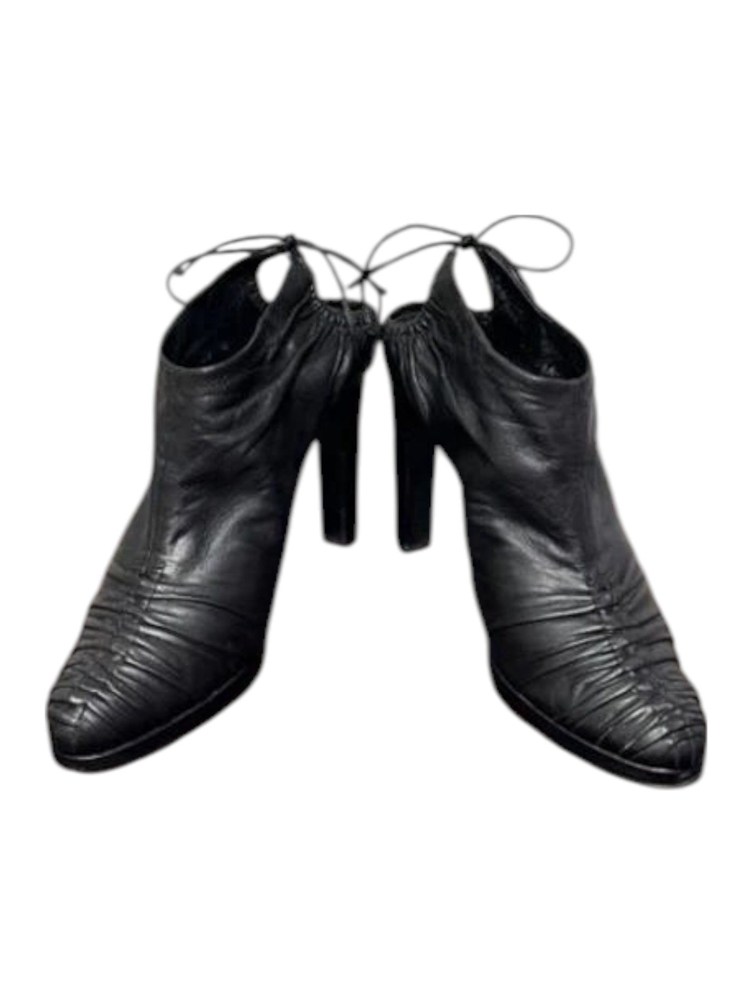 Gucci × Tom Ford 00s Gucci Black Leather Ruched Peep-Toe Heels Size US 9 / IT 39 - 2 Thumbnail