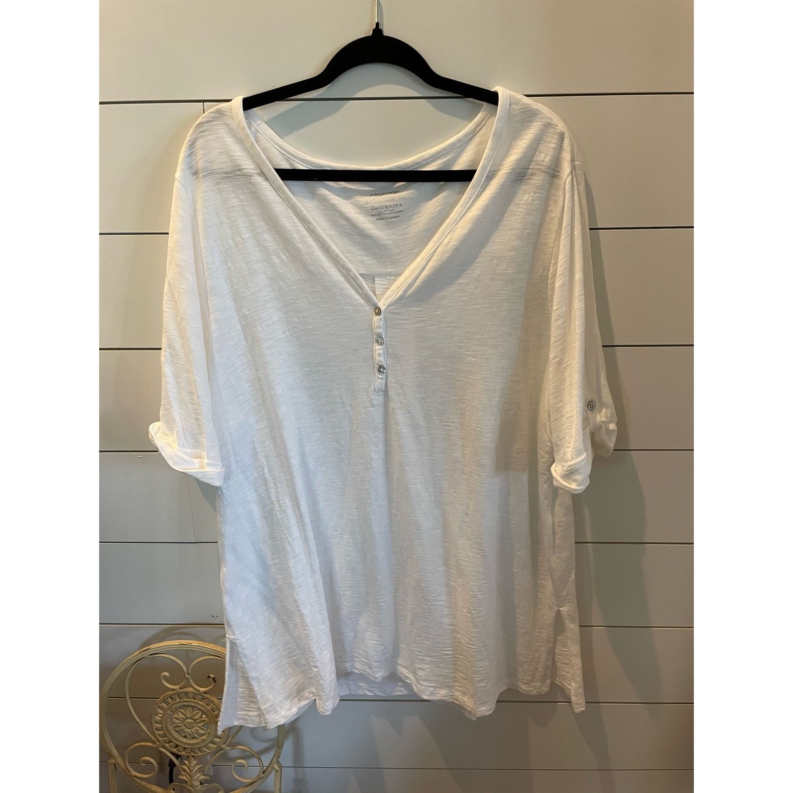 Chicos Chico's White Cotton Slub Ultimate Tee Modal Tunic, size XXL Size XXL / US 16-18 / IT 52-54 - 1 Thumbnail