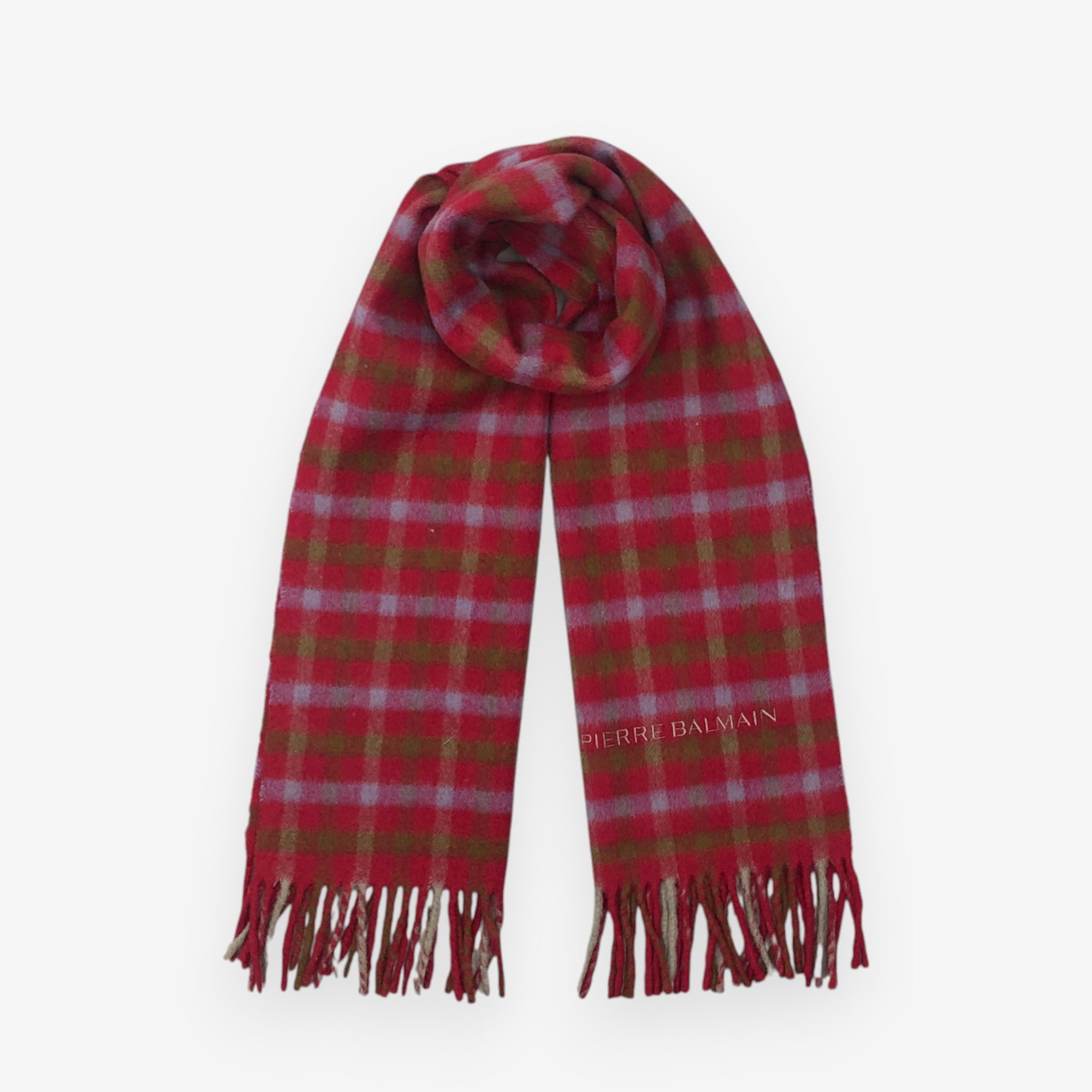 Japanese Brand Vintage Pierre Balmain Scarf Muffler Wool Plaid Scarves Size ONE SIZE - 1 Thumbnail
