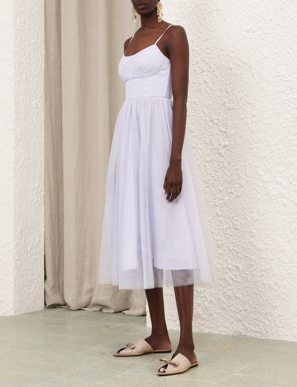 Zimmermann oc11z1025 Tulle Corset Midi Dress in Light Blue Size L / US 10 / IT 46 - 3 Thumbnail