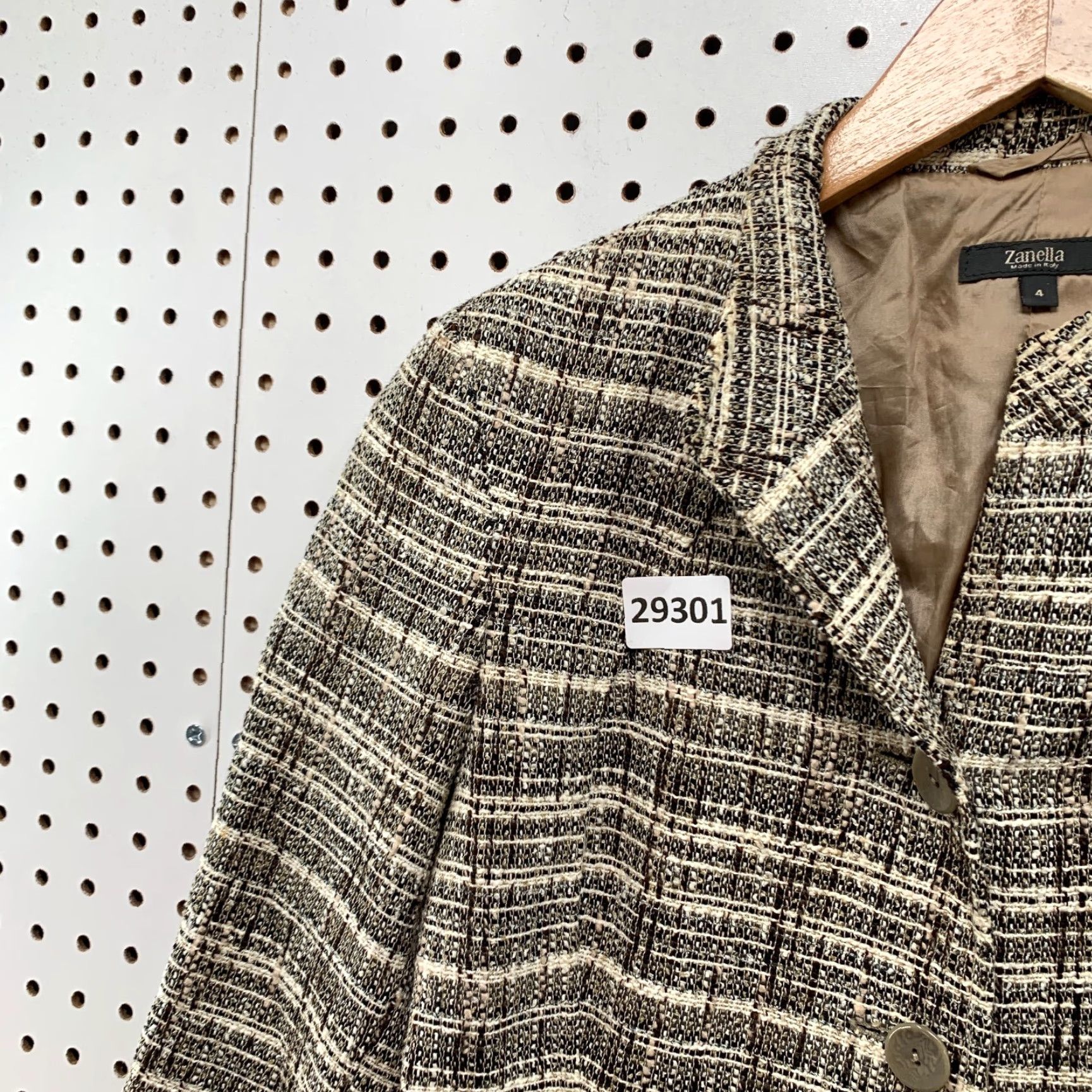 Zanella Zanella Blazer Womens Size 4 Brown Beige Linen Blend Tweed Plaid Italian 17x27 Size S / US 4 / IT 40 - 7 Thumbnail