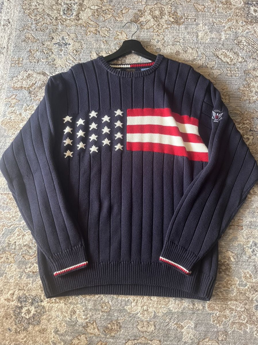 Tommy Hilfiger AMERICAN FLAG HAND-KNIT TOMMY HILFIGER 90’s SWEATER Size US L / EU 52-54 / 3 - 1 Thumbnail