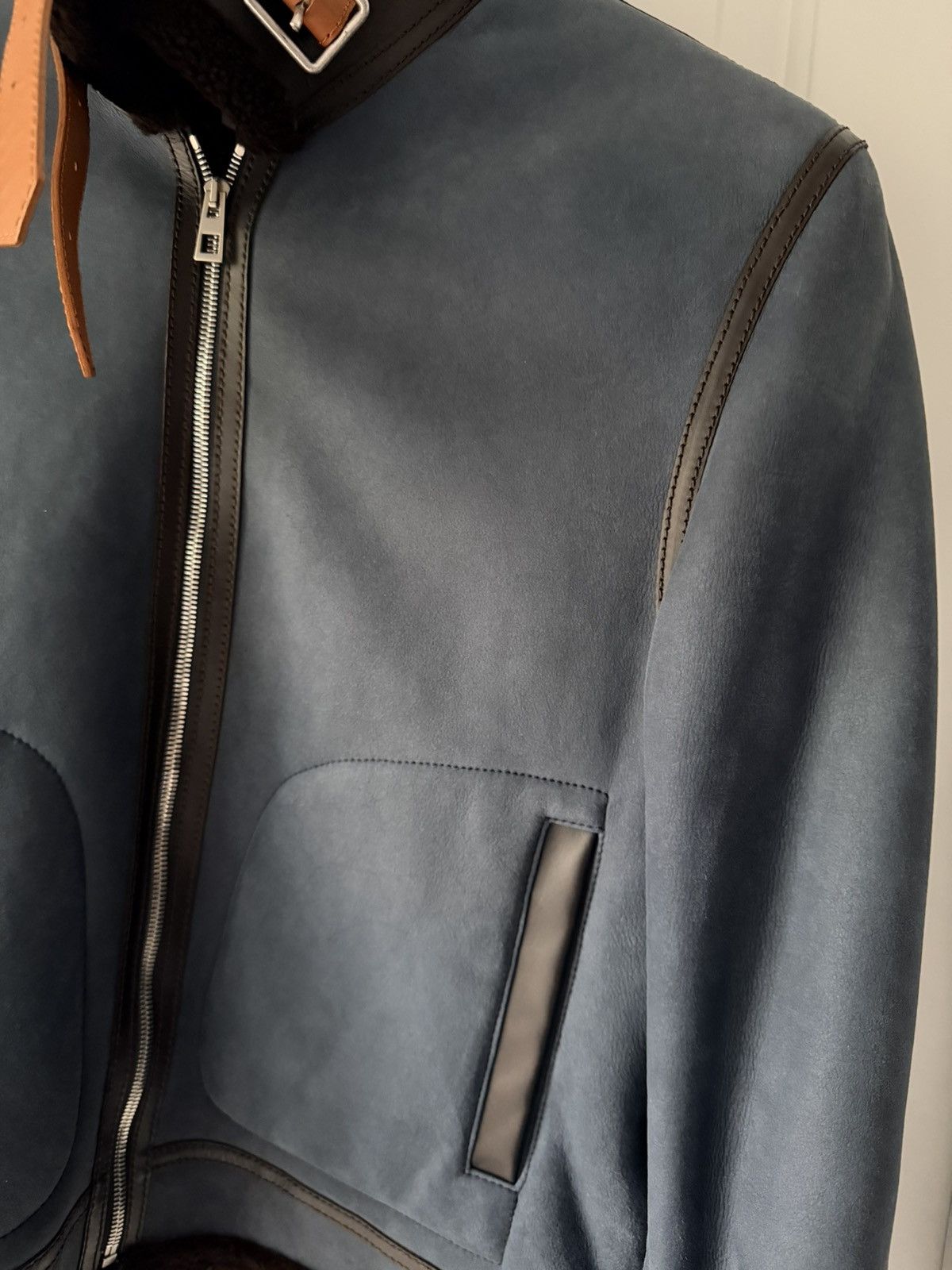 Loewe Loewe Blue Leather Brown Shearling Jacket Size US L / EU 52-54 / 3 - 8 Thumbnail