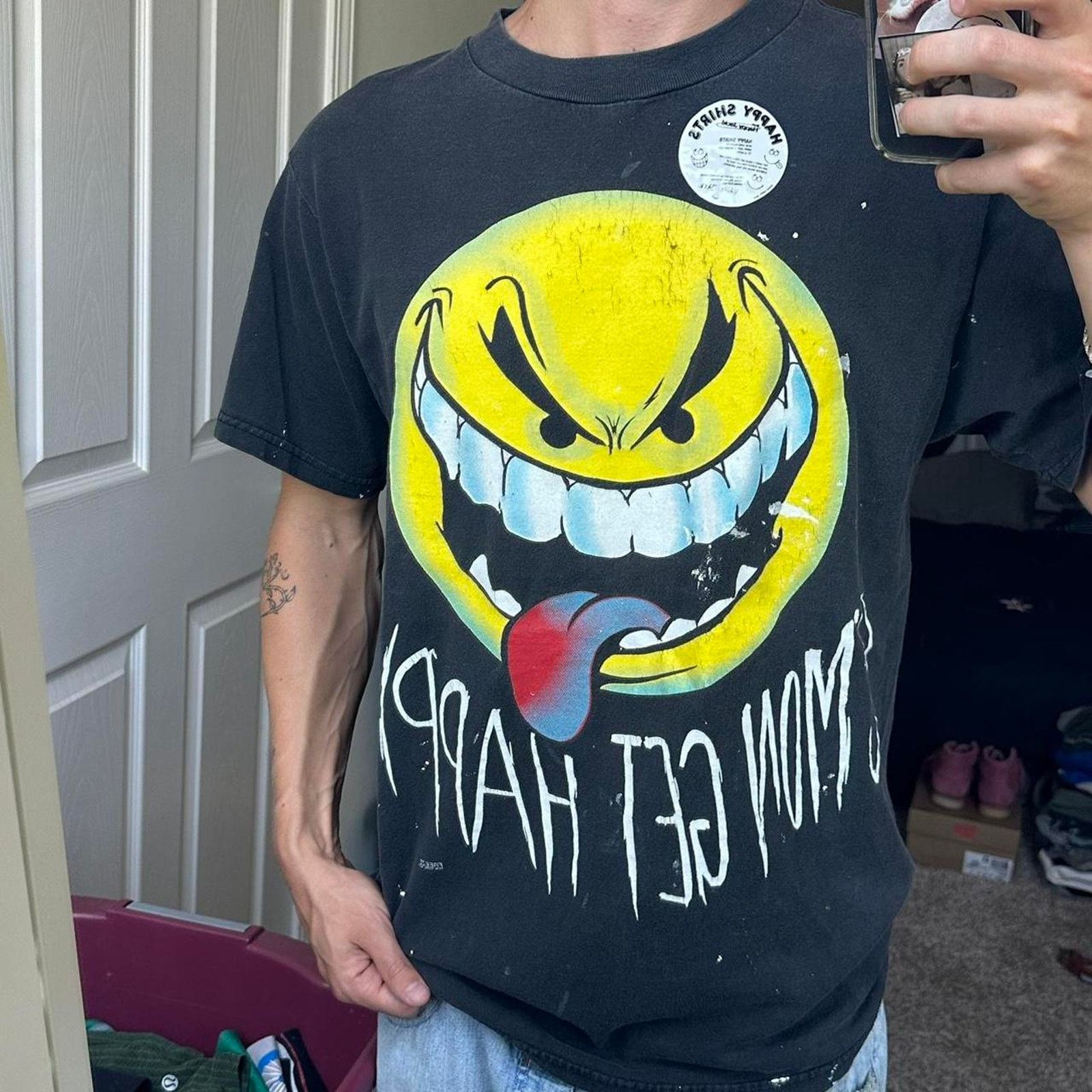 Vintage Rare Vintage 90s Happy Smiley Face Graphic Painter Shirt Tee Size US L / EU 52-54 / 3 - 5 Thumbnail