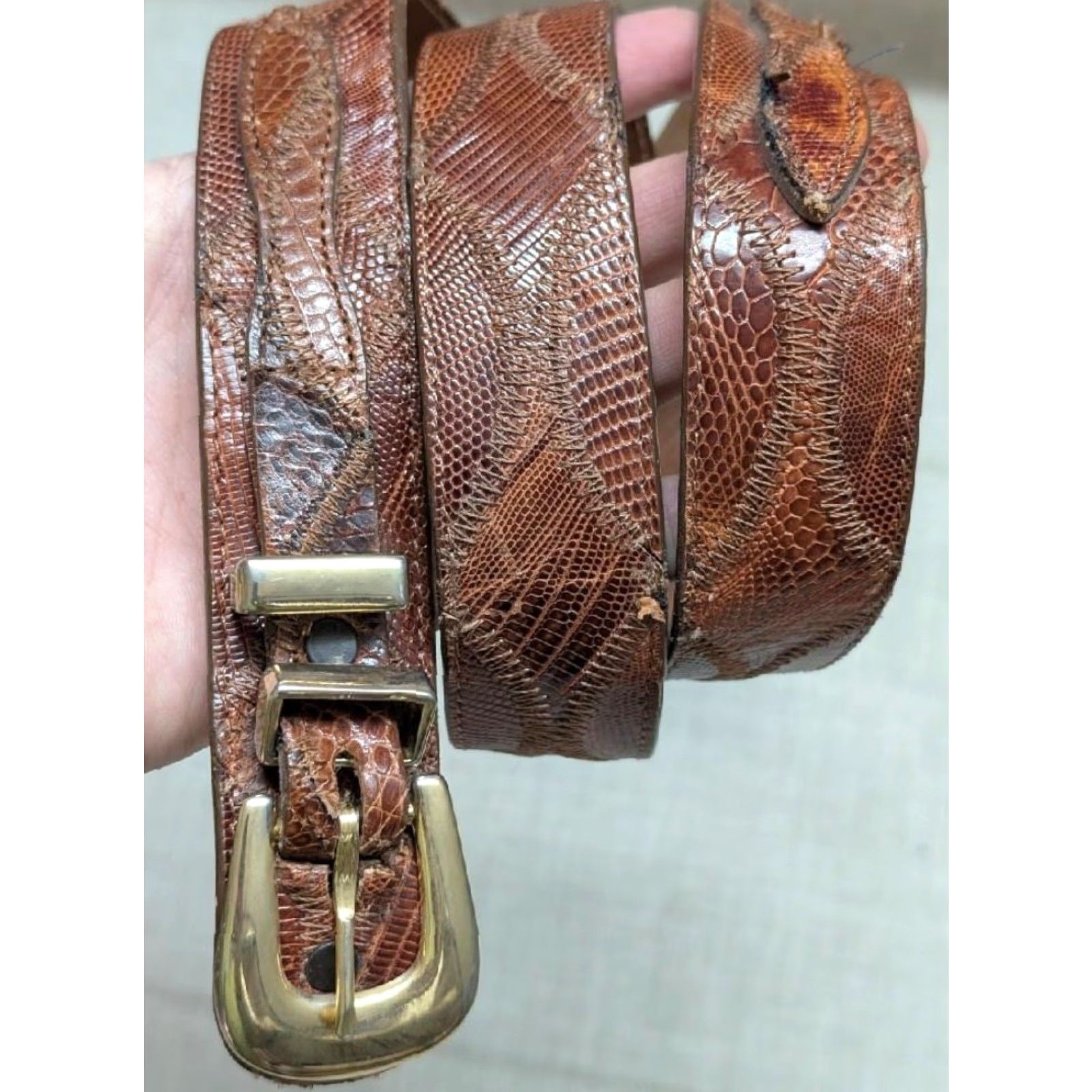 Vintage VINTAGE Justin belt USA-made Ranger Western Belt, 40, Brown, Genuine Lizard, Buckle, Ranger, Belt, Men Size 40 - 2 Thumbnail