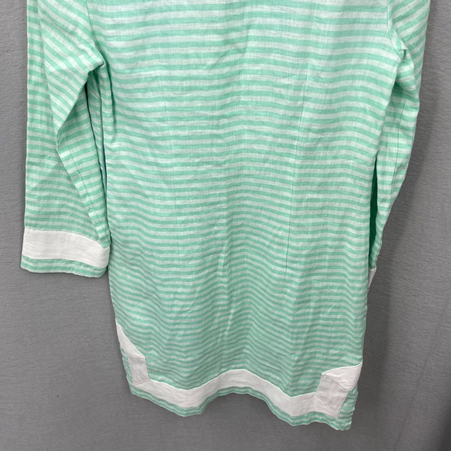 Vintage Sail to Sable Women’s Linen Dress XS Green White Stripe V-Neck Mini Casual Preppy 2020s Size XS / US 0-2 / IT 36-38 - 4 Thumbnail