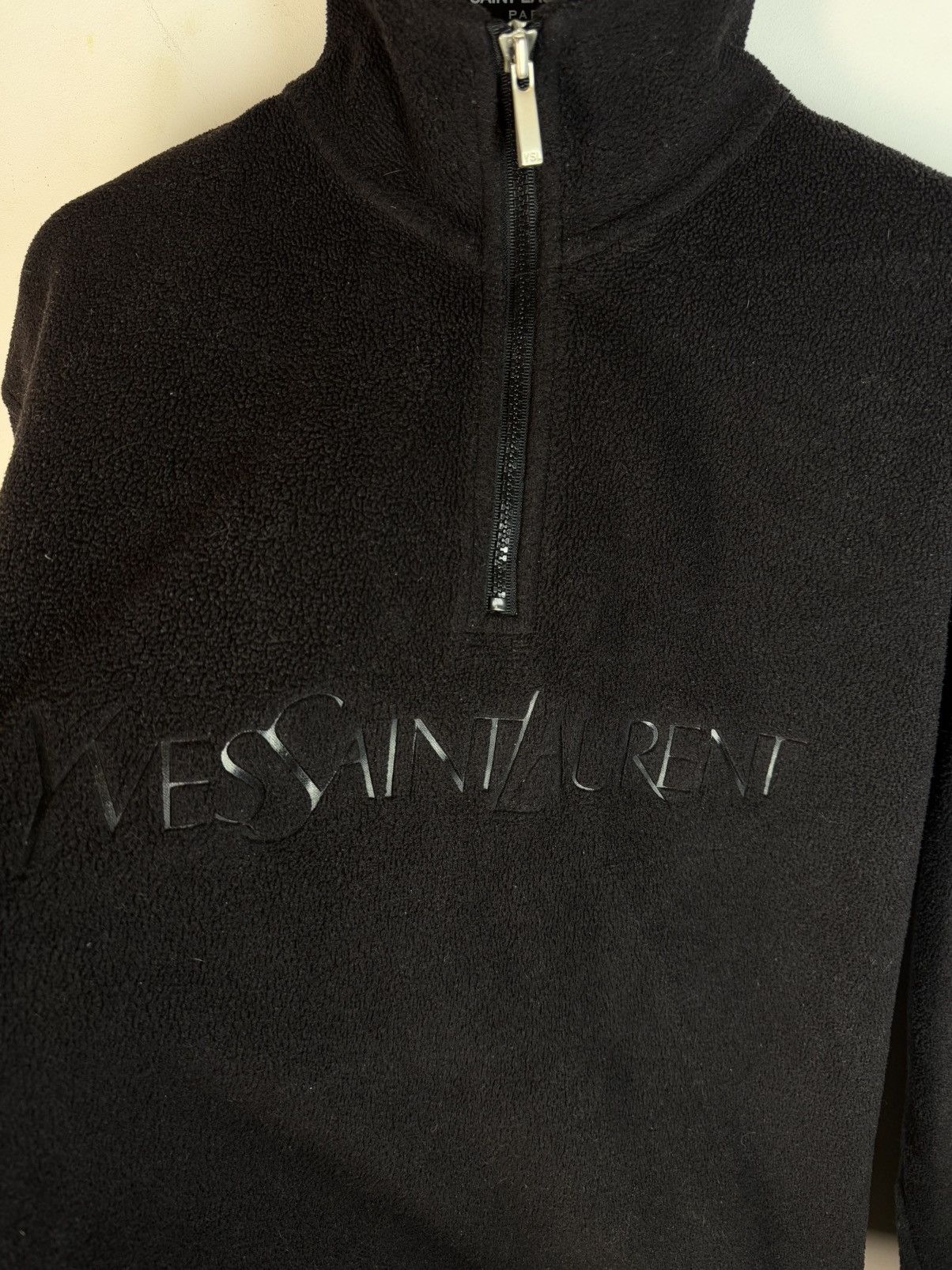 Yves Saint Laurent Fleece Black YSL Sweatshirt 1/4 Zip Big Logo YSL Sweater Size US S / EU 44-46 / 1 - 15 Thumbnail
