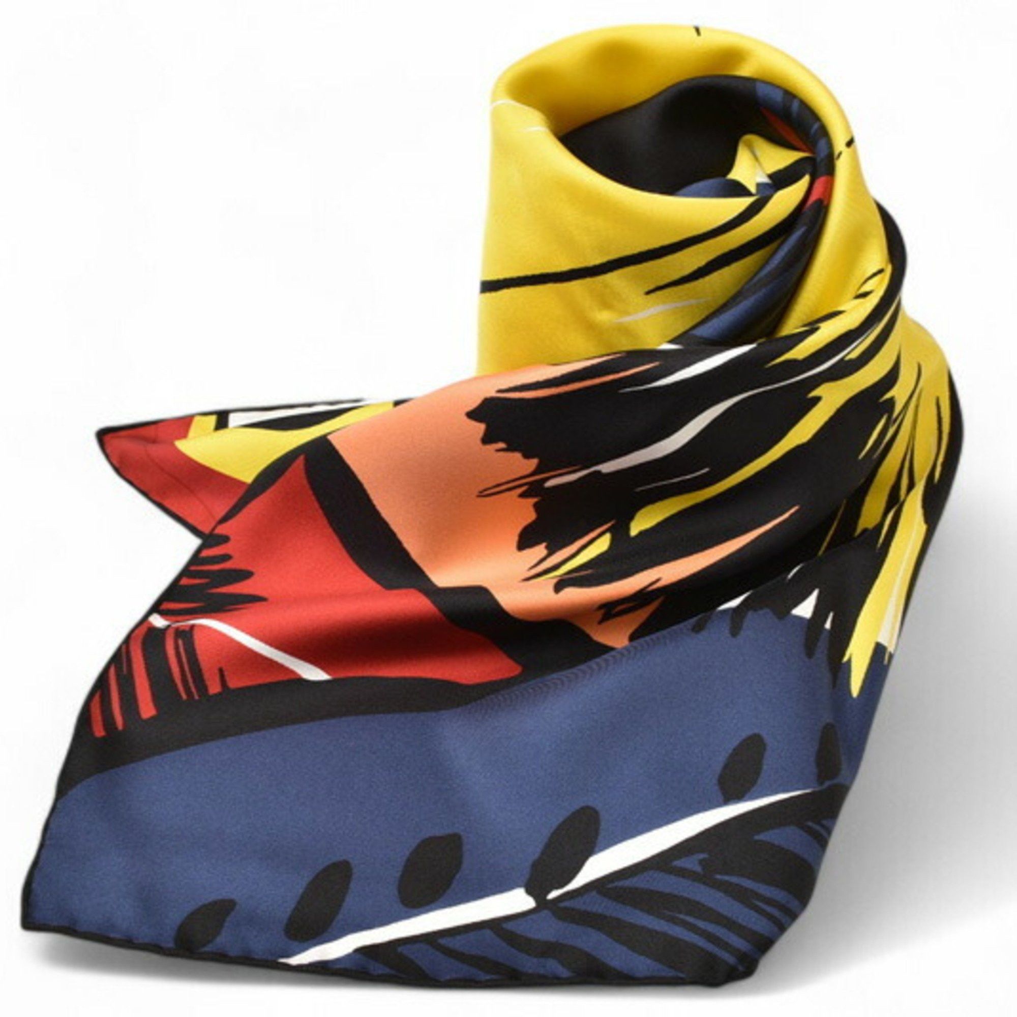 LOEWE Scarf Muffler Unused Silk Botanical Print Yellow Multi