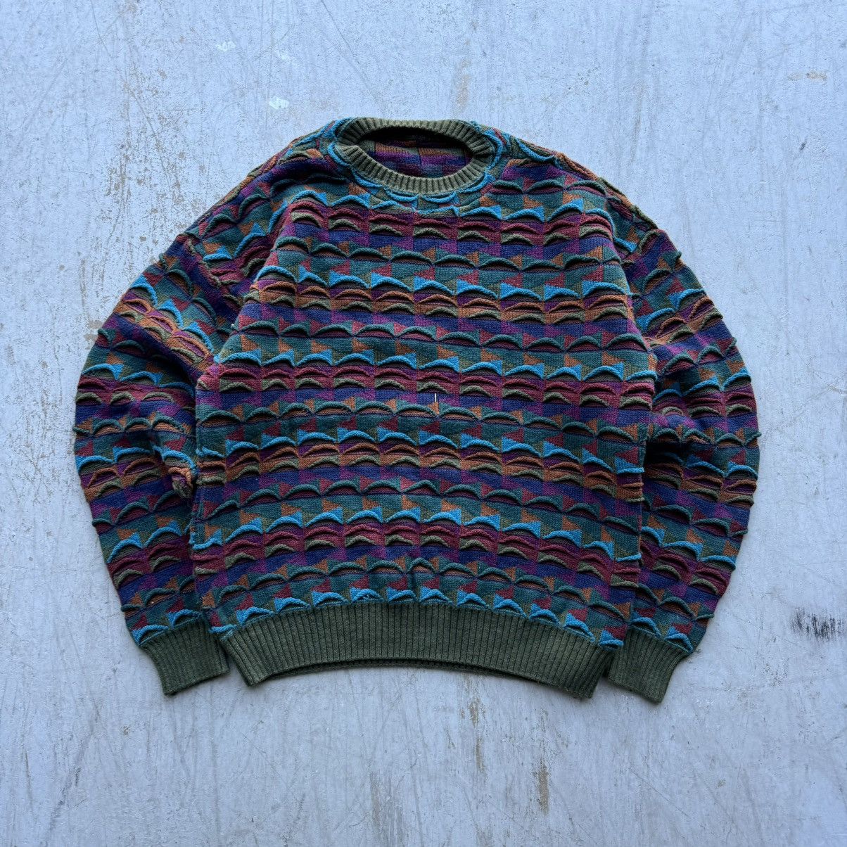 Coogi × Vintage Vintage 90s Coogi Style Knit Green Purple Sweater Sz M Size US M / EU 48-50 / 2 - 1 Thumbnail