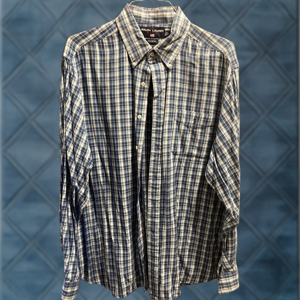 Ralph Lauren VINTAGE Ralph Lauren Polo Sport Shirt Plaid Flannel Blue Blue XL Men Button-Up Long Sleeve Sports - Size US XL / EU 56 / 4 - 1 Thumbnail