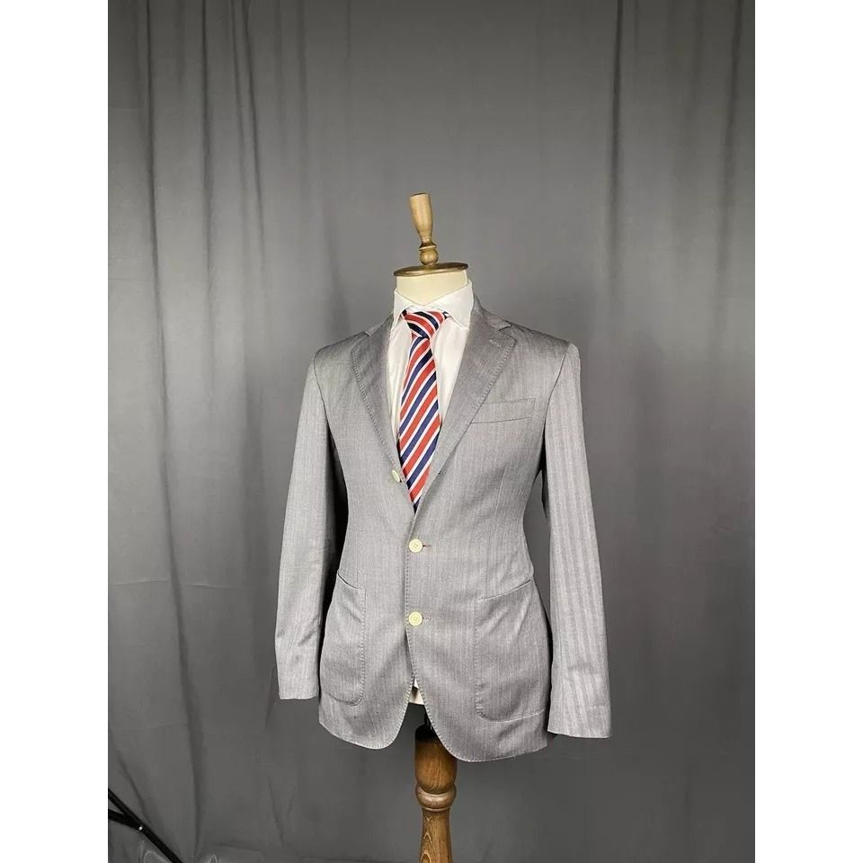 Hackett × Loro Piana Hackett ing Loro Piana Gray Herringbone Wool Blazer Sportcoa Size 38R - 5 Thumbnail