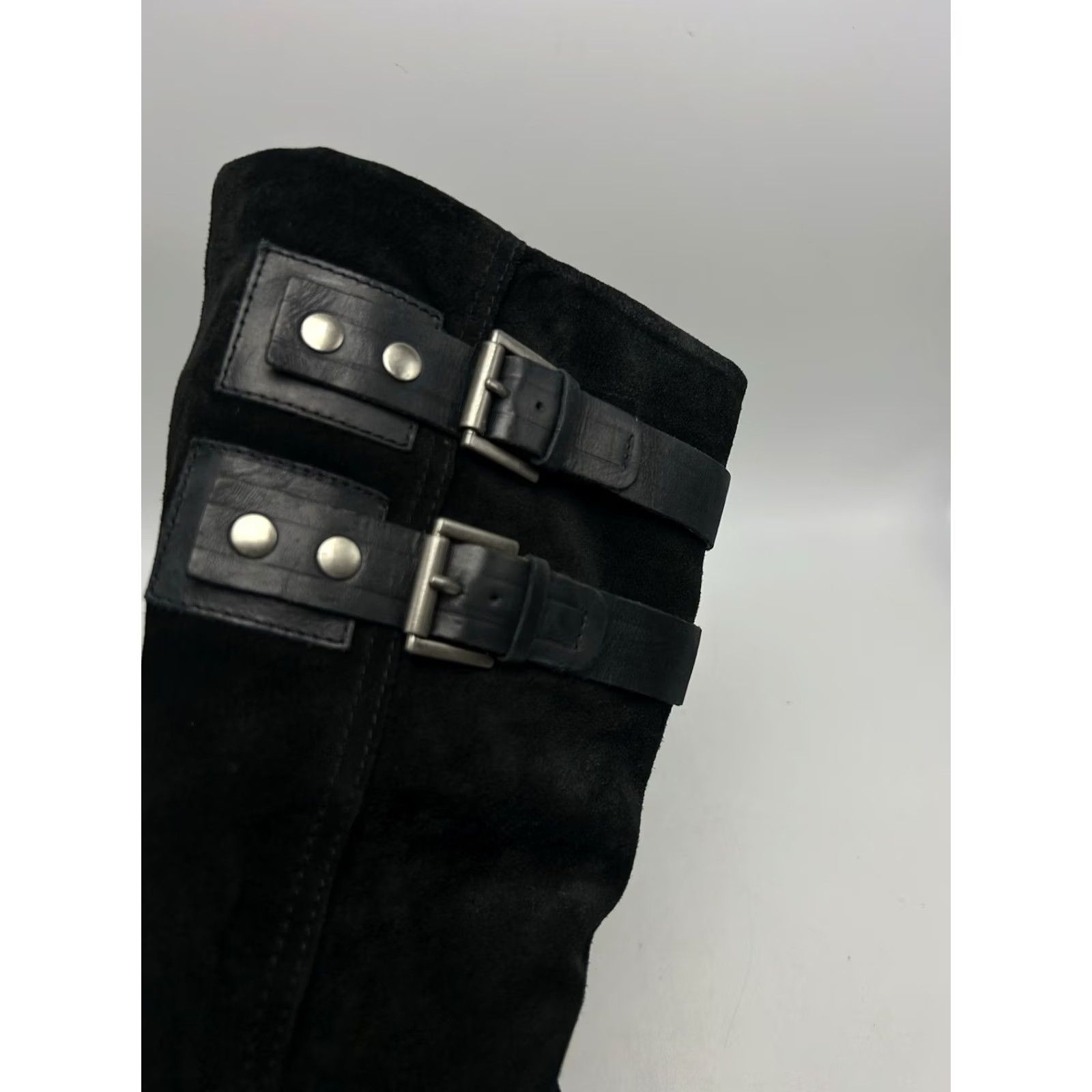 Nine West Nine West Riding Boots Womens 8.5 M Tumble Black Suede Side Zip Buckles Goth Boots Size US 9 / IT 39 - 7 Thumbnail