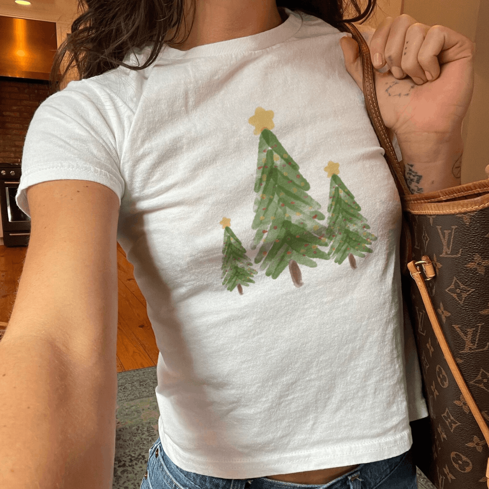 Other Vintage Christmas Tree Baby Tee Size L / US 10 / IT 46 - 1 Thumbnail
