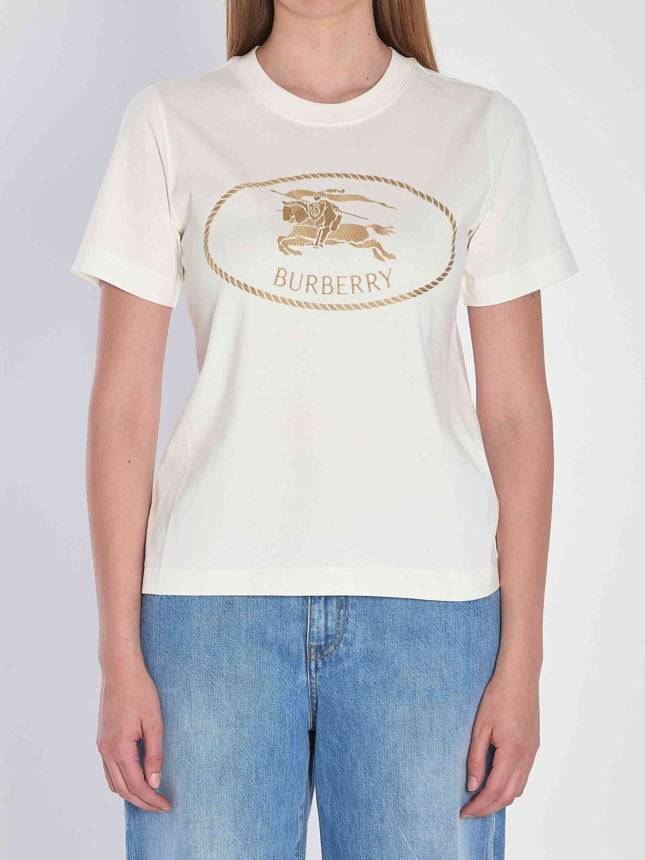 Tシャツ・カットソー Burberry Light Beige T-Shirt With Equestrian Knight Design Burberry Light Beige T-shirt With Equestrian Knight Design