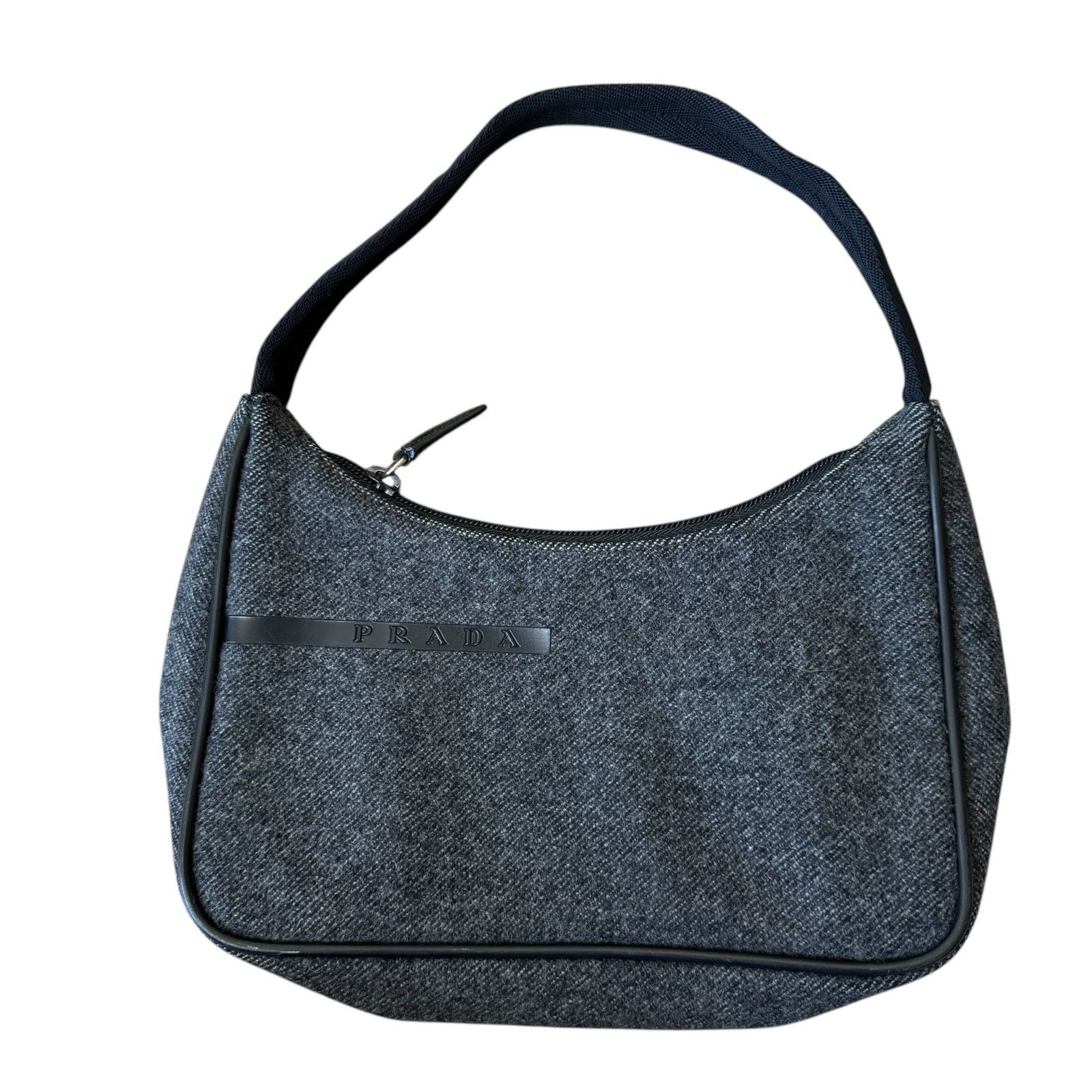 Prada Vintage Charcoal Grey 100% Wool Nylon Mini Bag, Women's