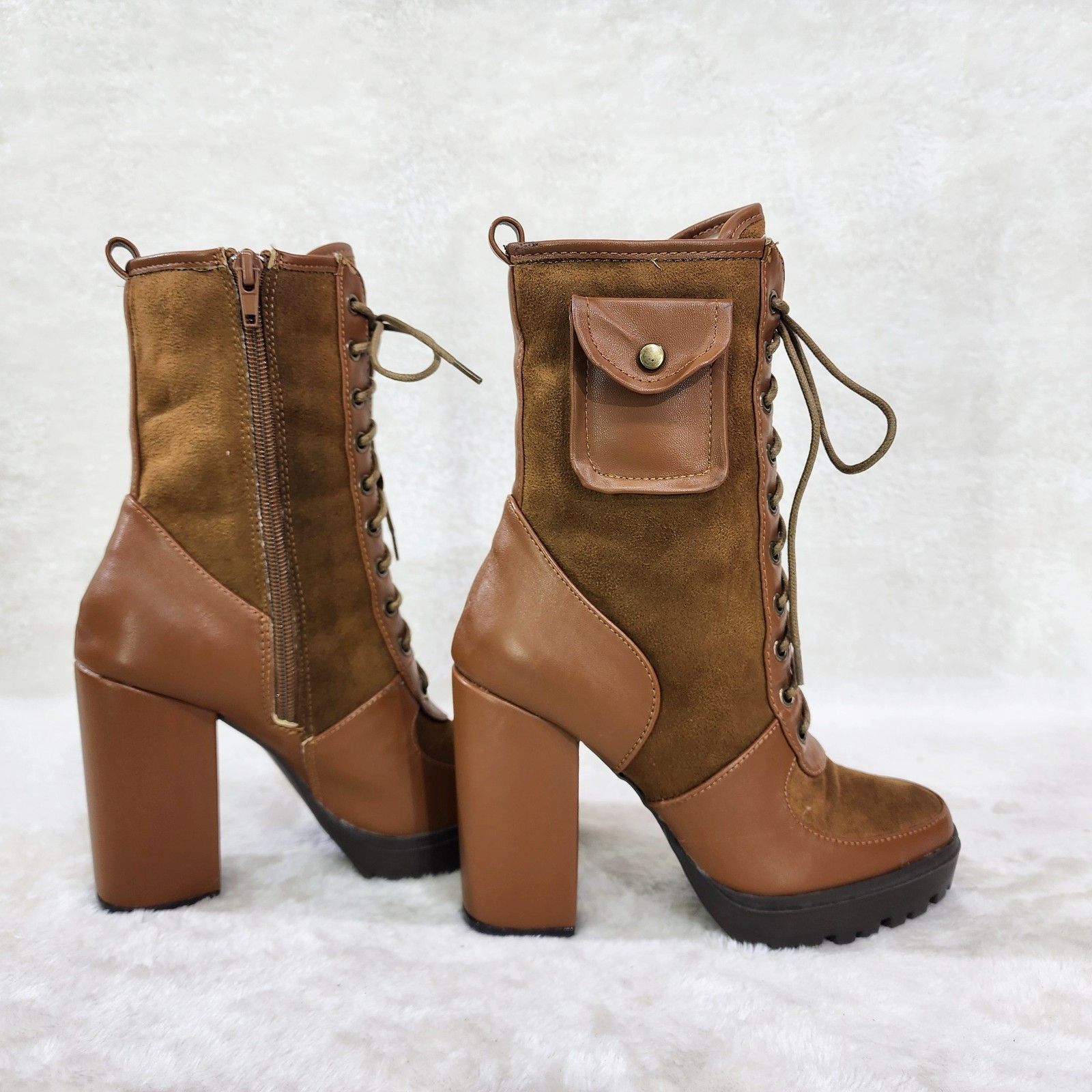 Other Park Ave Brown / Tan Faux Suede Chunky Platform High Heel An Size US 5.5 / EU 38 - 3 Thumbnail