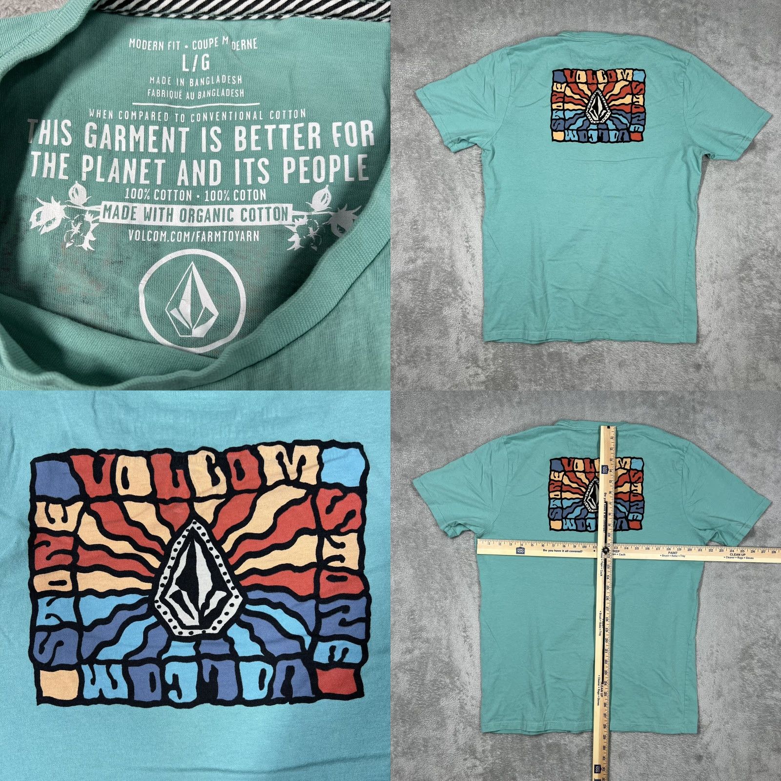 Volcom Volcom Stone Wavey Graphic T-Shirt Mens Size Large Mint Green Crew Neck Short Sleeve T-Shirt Regular Cotton Green Retro Size US L / EU 52-54 / 3 - 8 Thumbnail