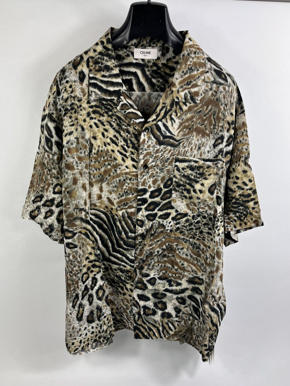 Image of Celine Animal Print Short Sleeve Shirt in Brown, Men's (Size XL)