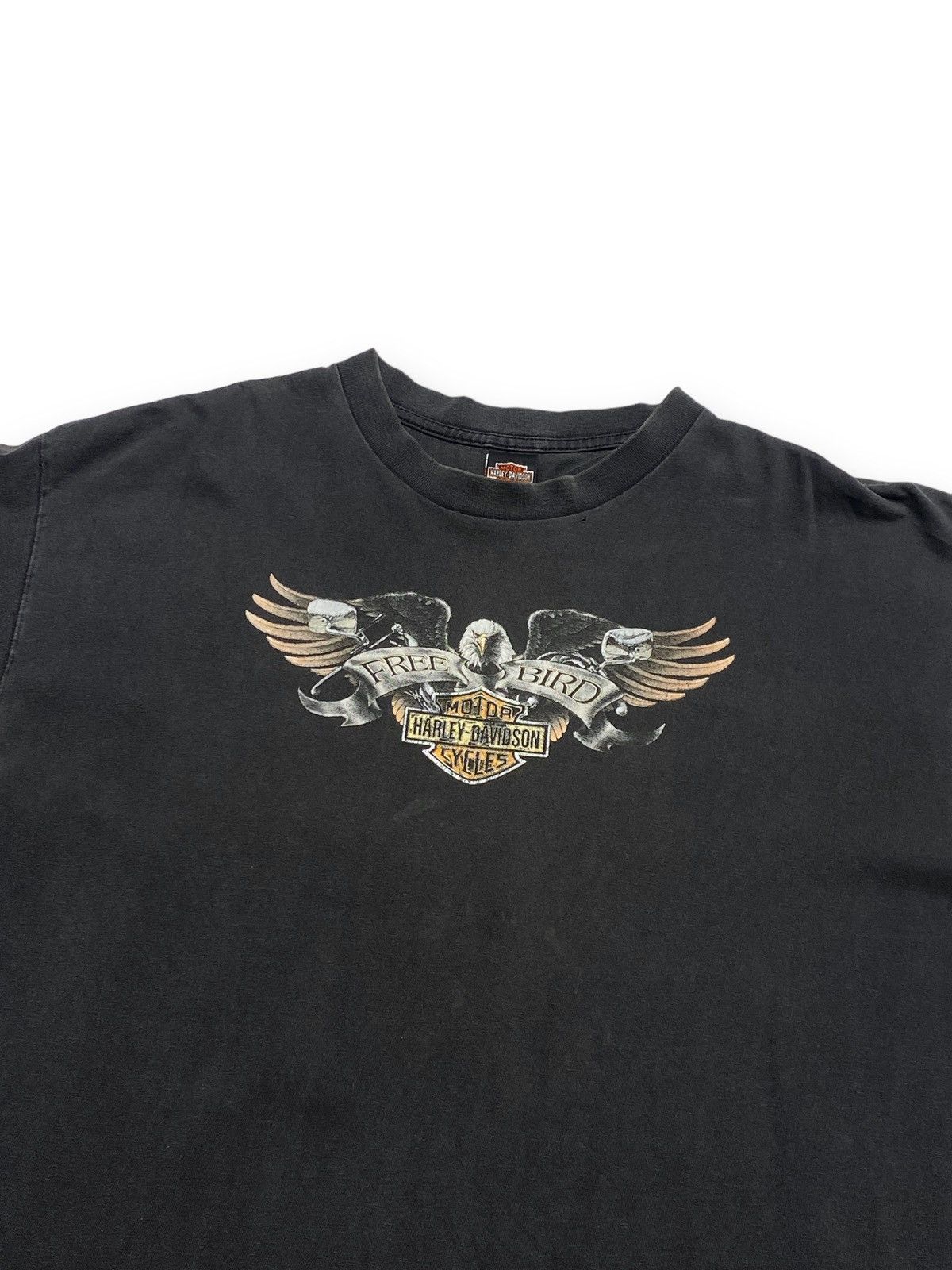 Harley Davidson 90s Vintage HARLEY DAVIDSON Black Faded Big Logo T Shirt Size US XXL / EU 58 / 5 - 3 Thumbnail