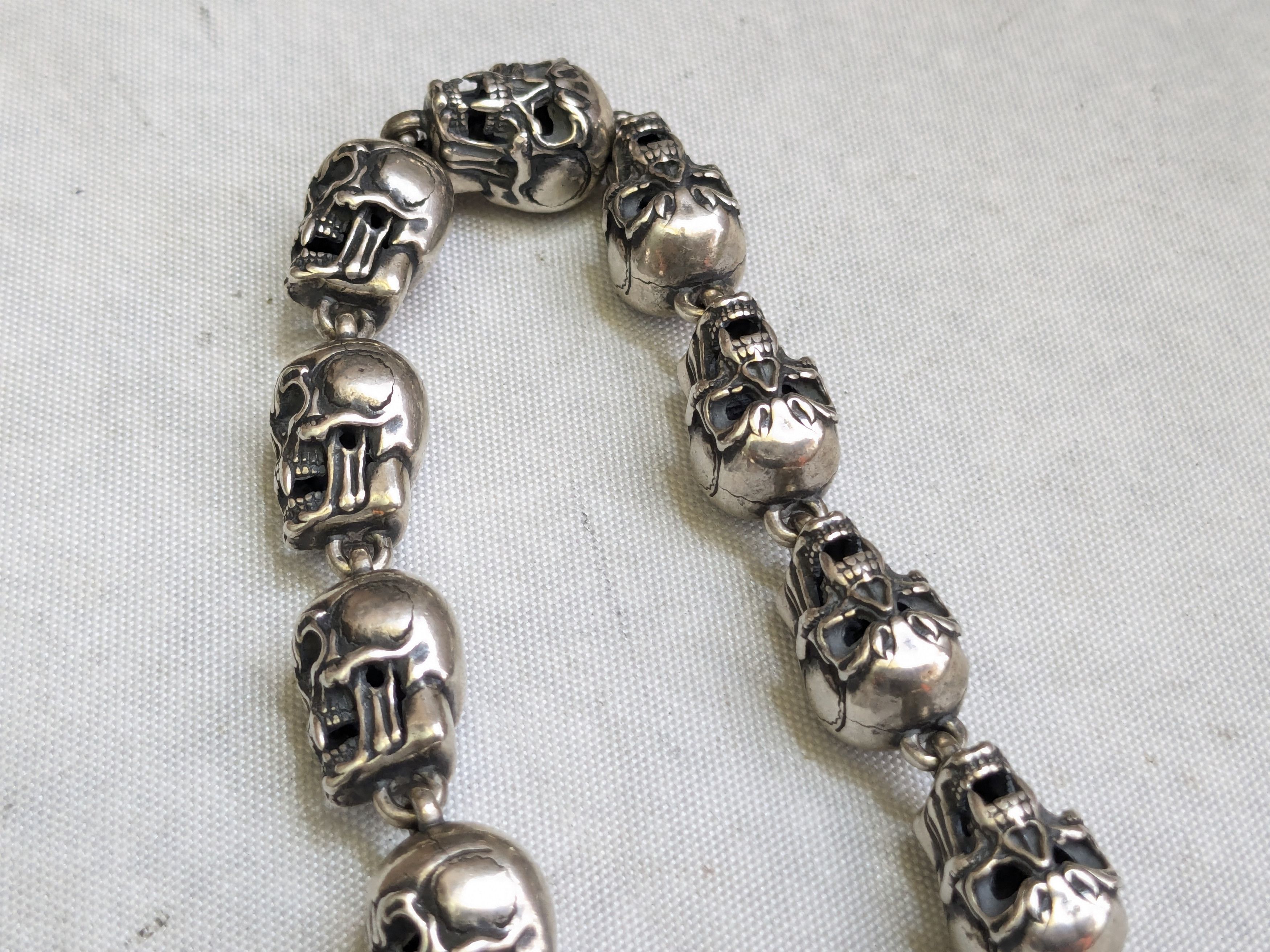 Jewelry Sterling Silver Skull Bracelet 6.75" Biker Punk Skeleton Size ONE SIZE - 15 Thumbnail