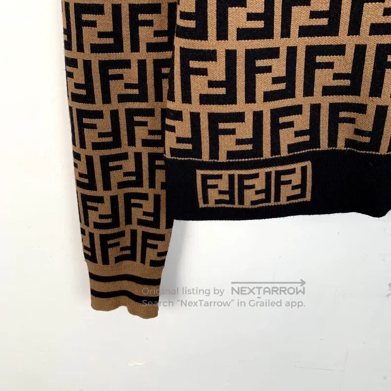 Fendi Fendi Dark brown logo letter all-over print round neck lon Size 4XL / US 24-26 - 4 Thumbnail