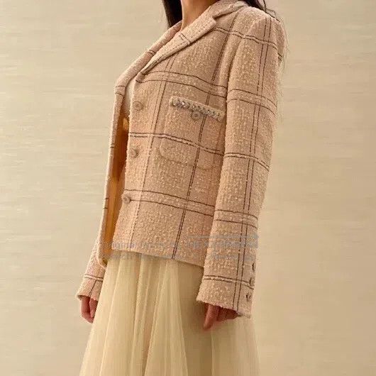 Chanel Chanel 21B nude pink checkered tweed coat Size S / US 4 / IT 40 - 8 Thumbnail
